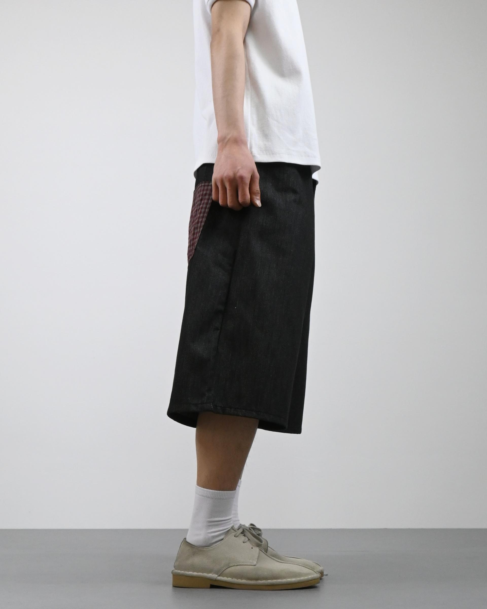 check pocket raw bermuda denim pants