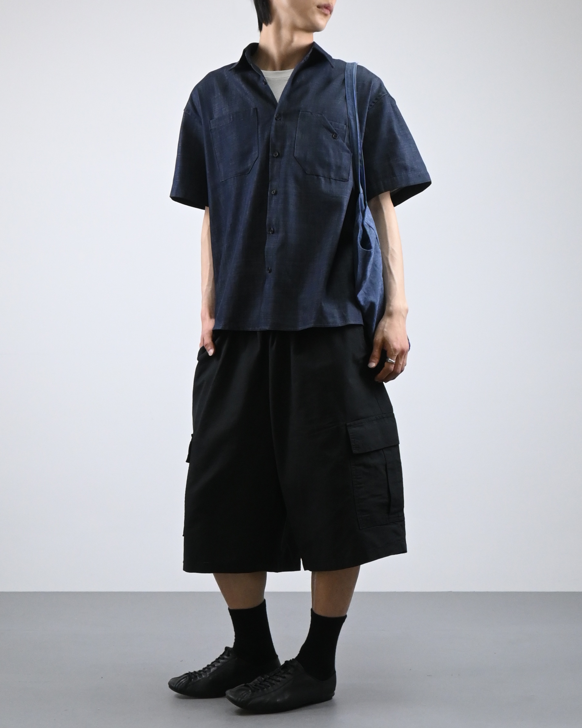 linen pocket half denim shirt