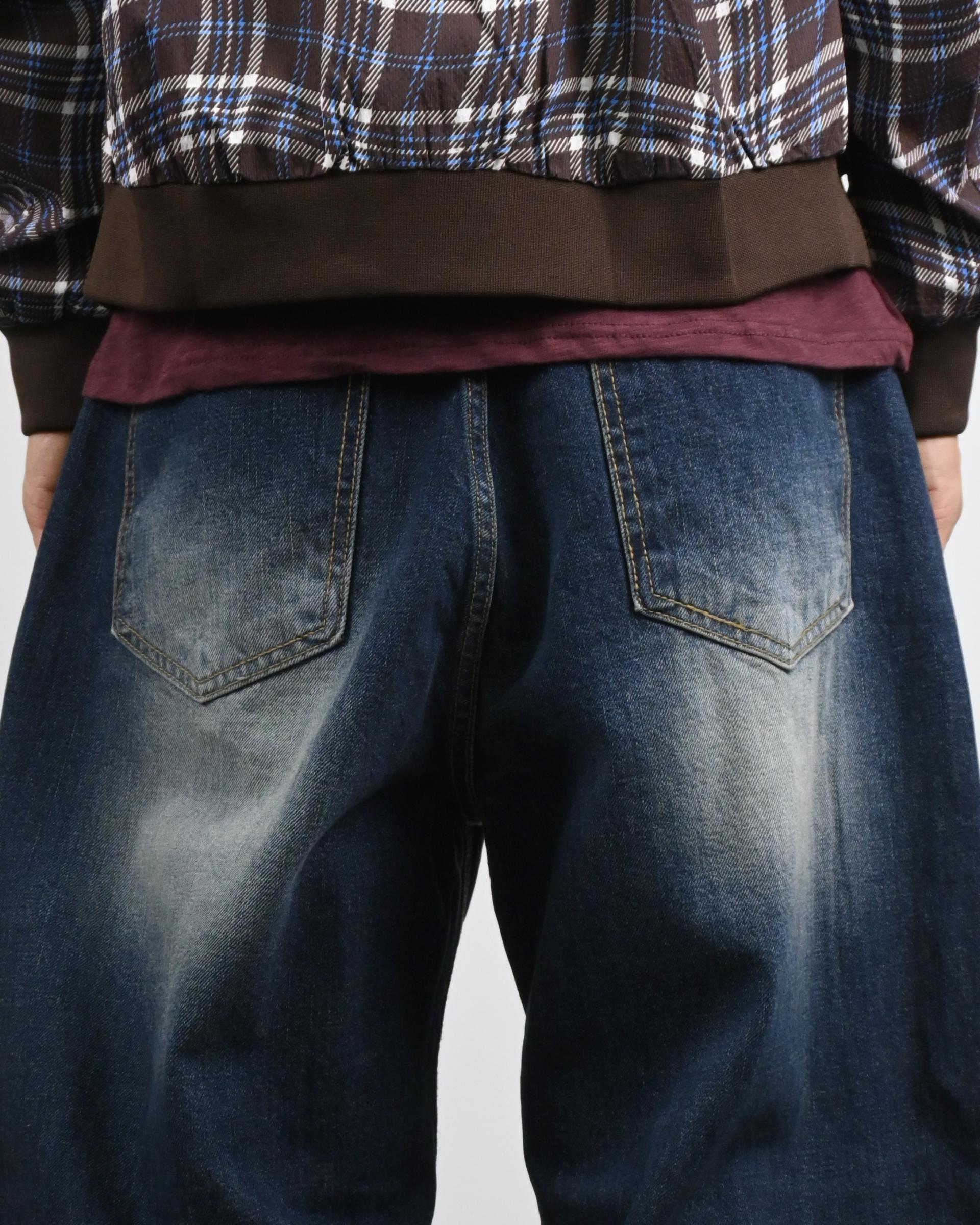 cat washing deep blue denim pants