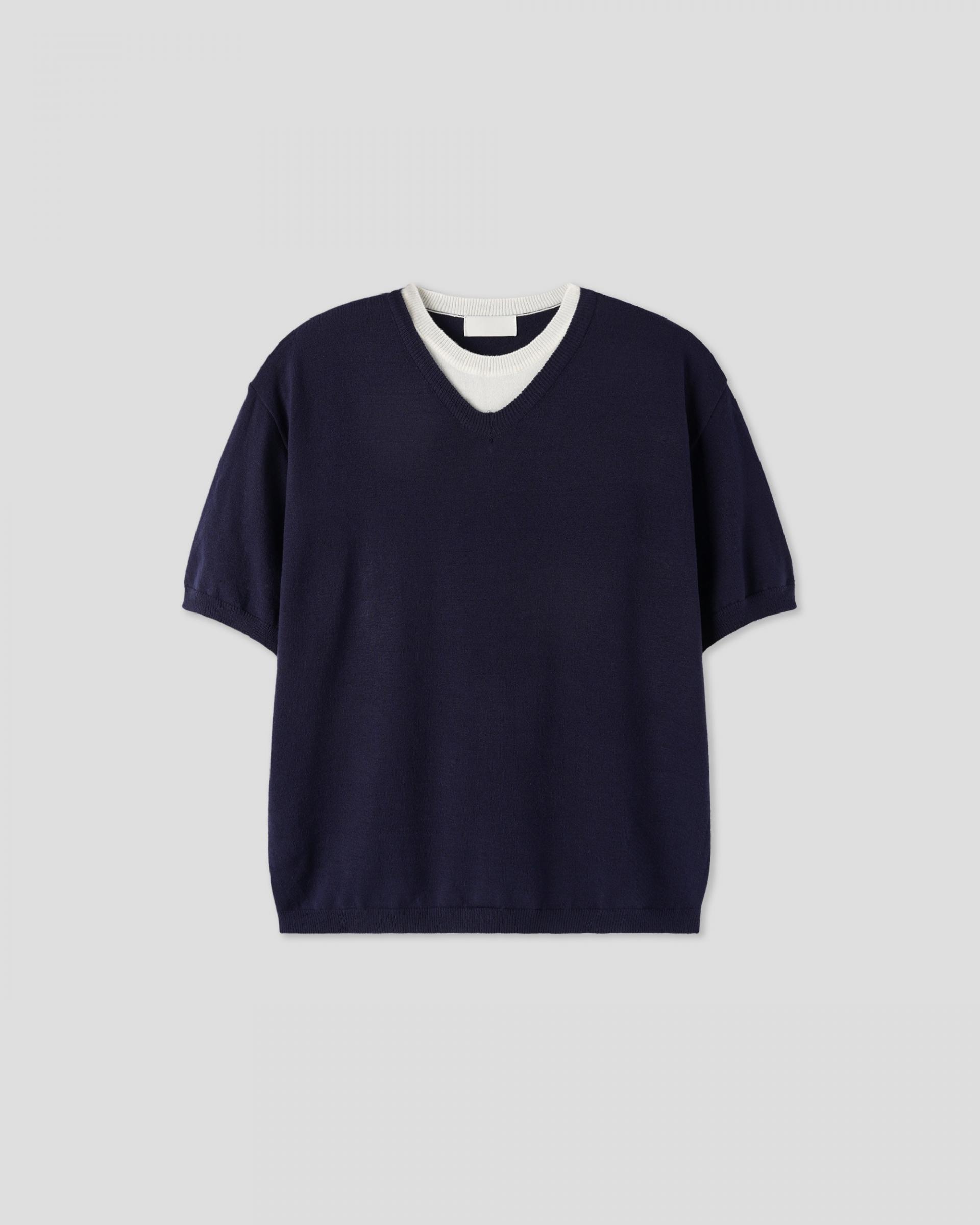 v-neck layered half knit