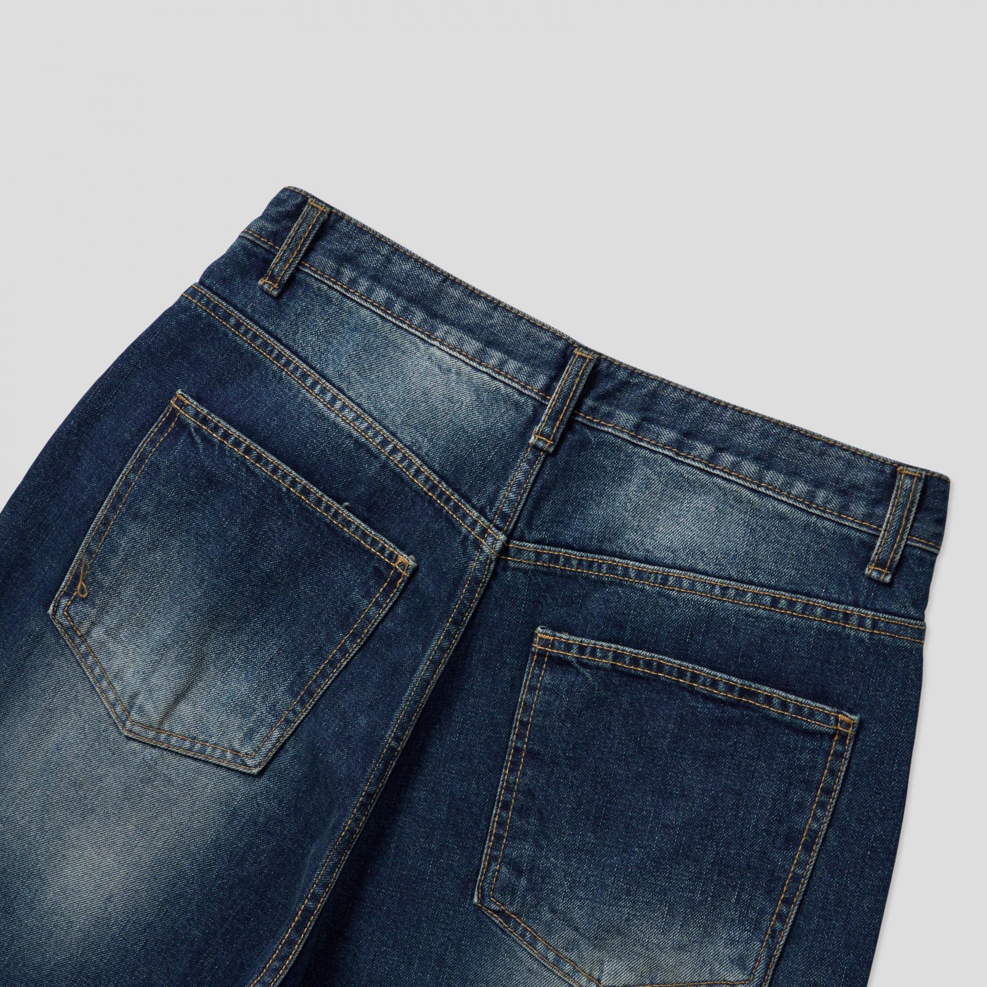 cat washing deep blue denim pants