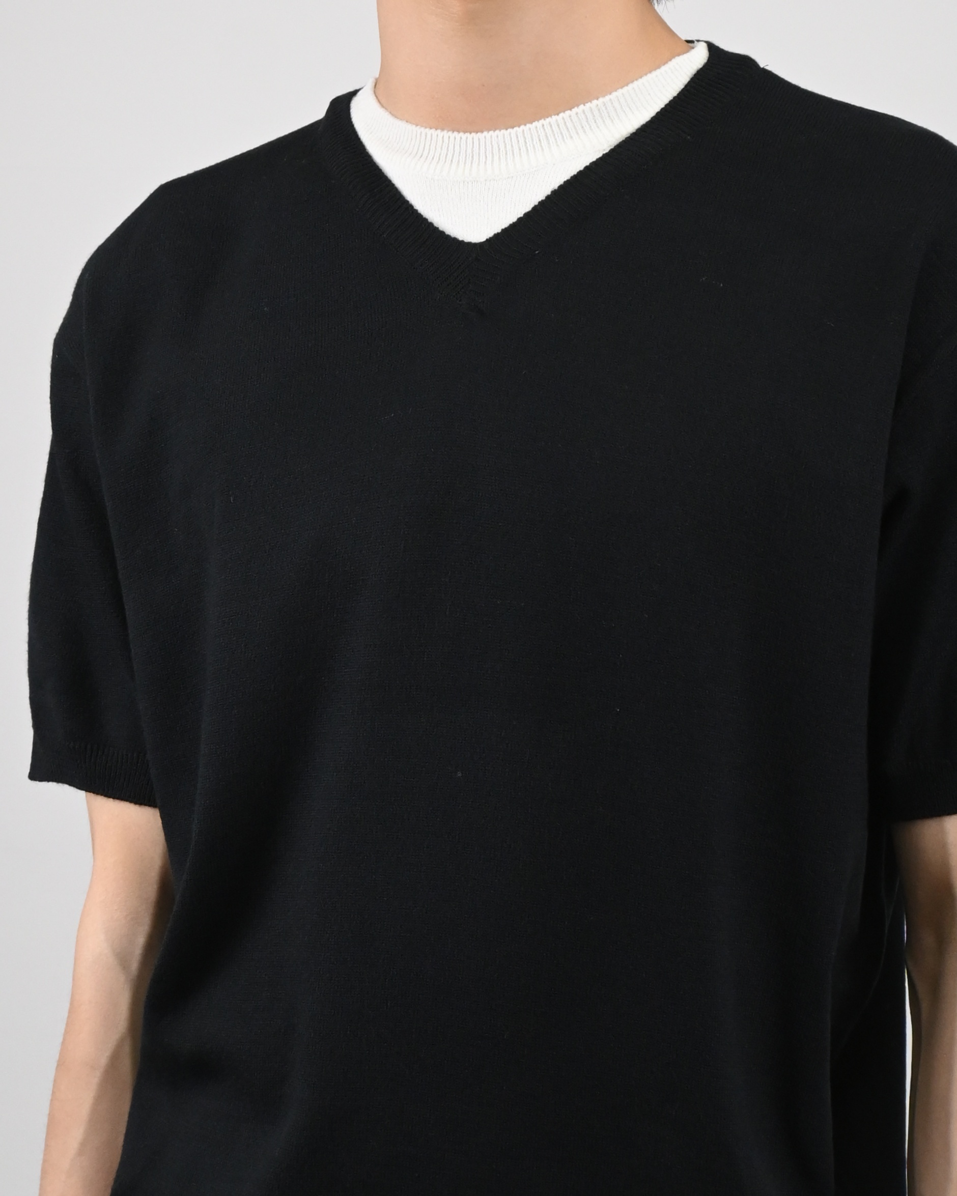 v-neck layered half knit