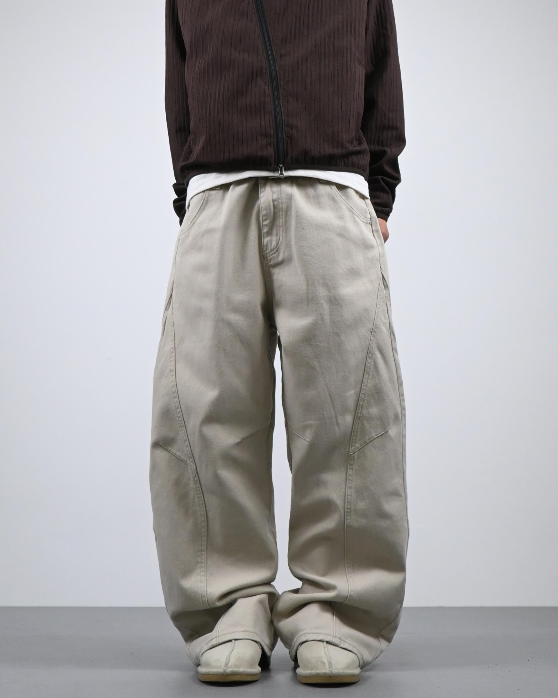 curved seam line cotton pants