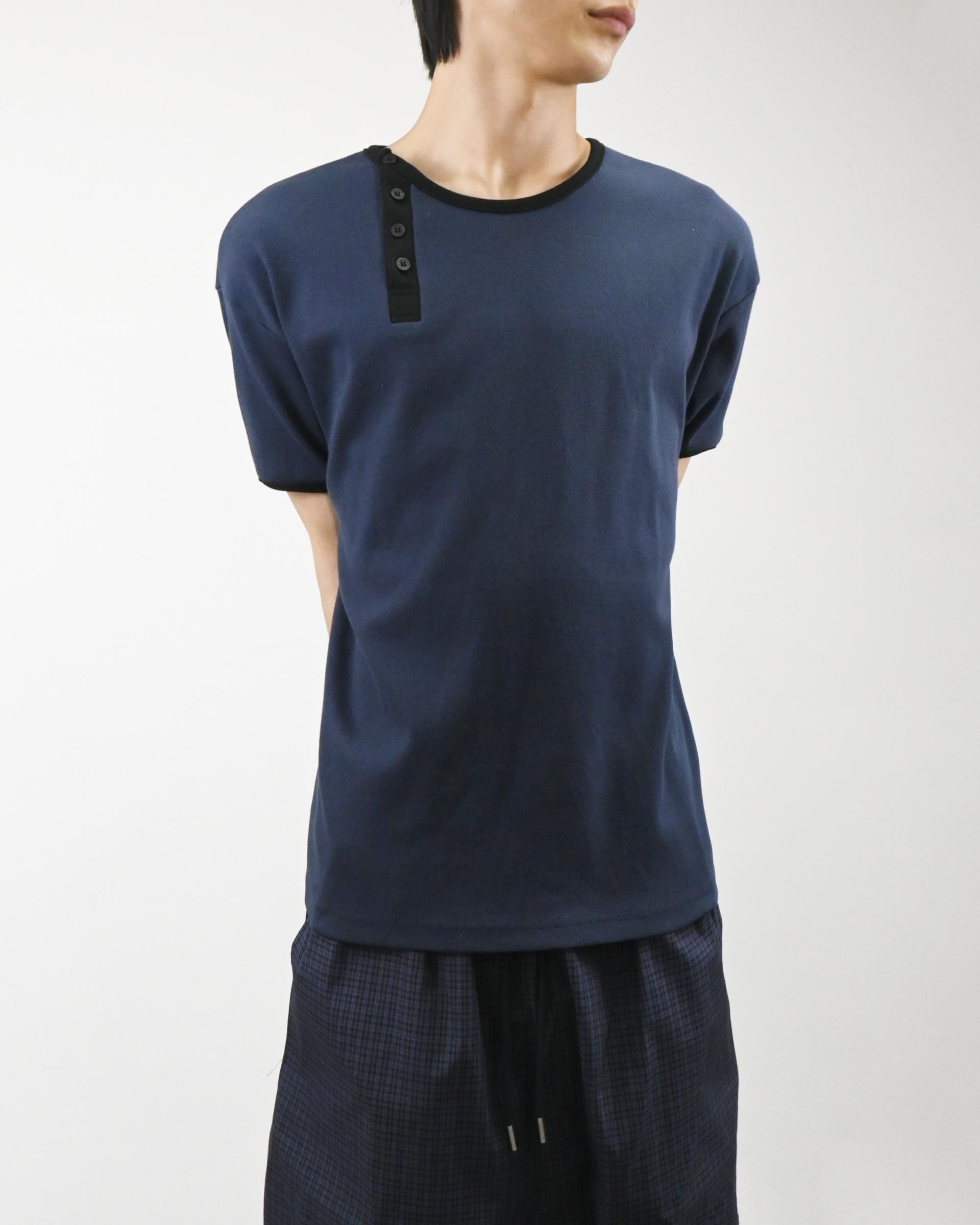 offset henley neck ringer half t-shirt