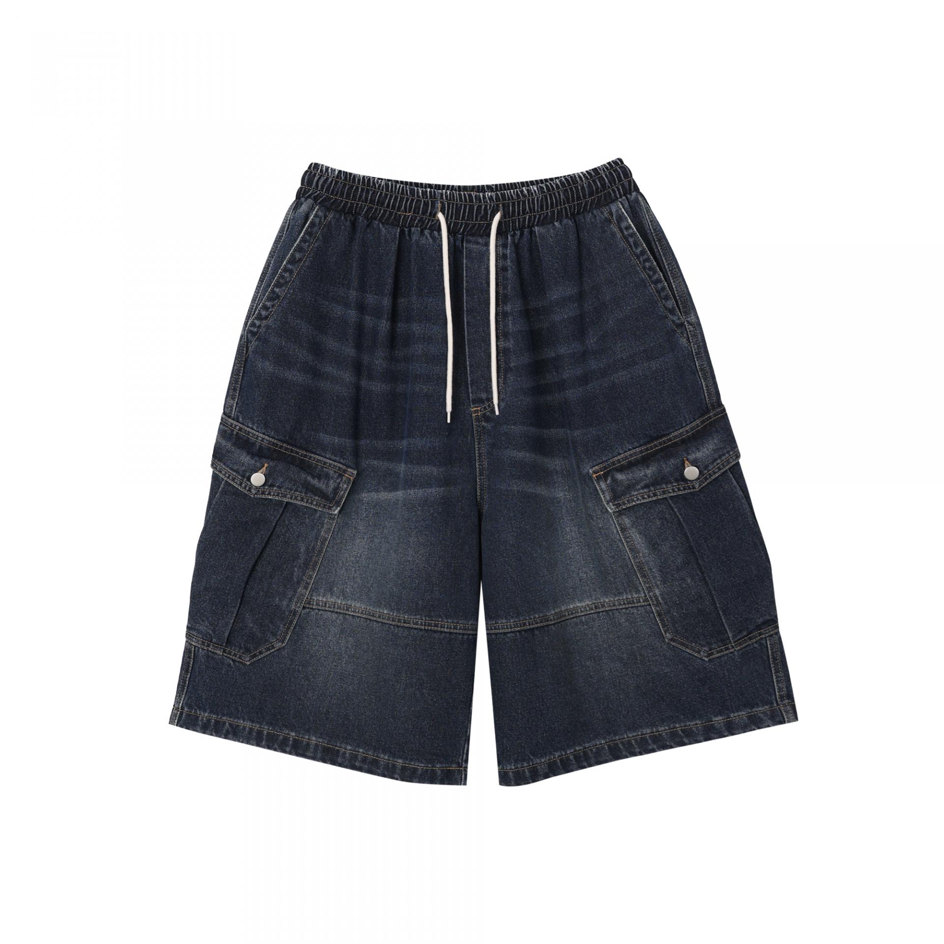 vintage washing cargo bermuda denim pants