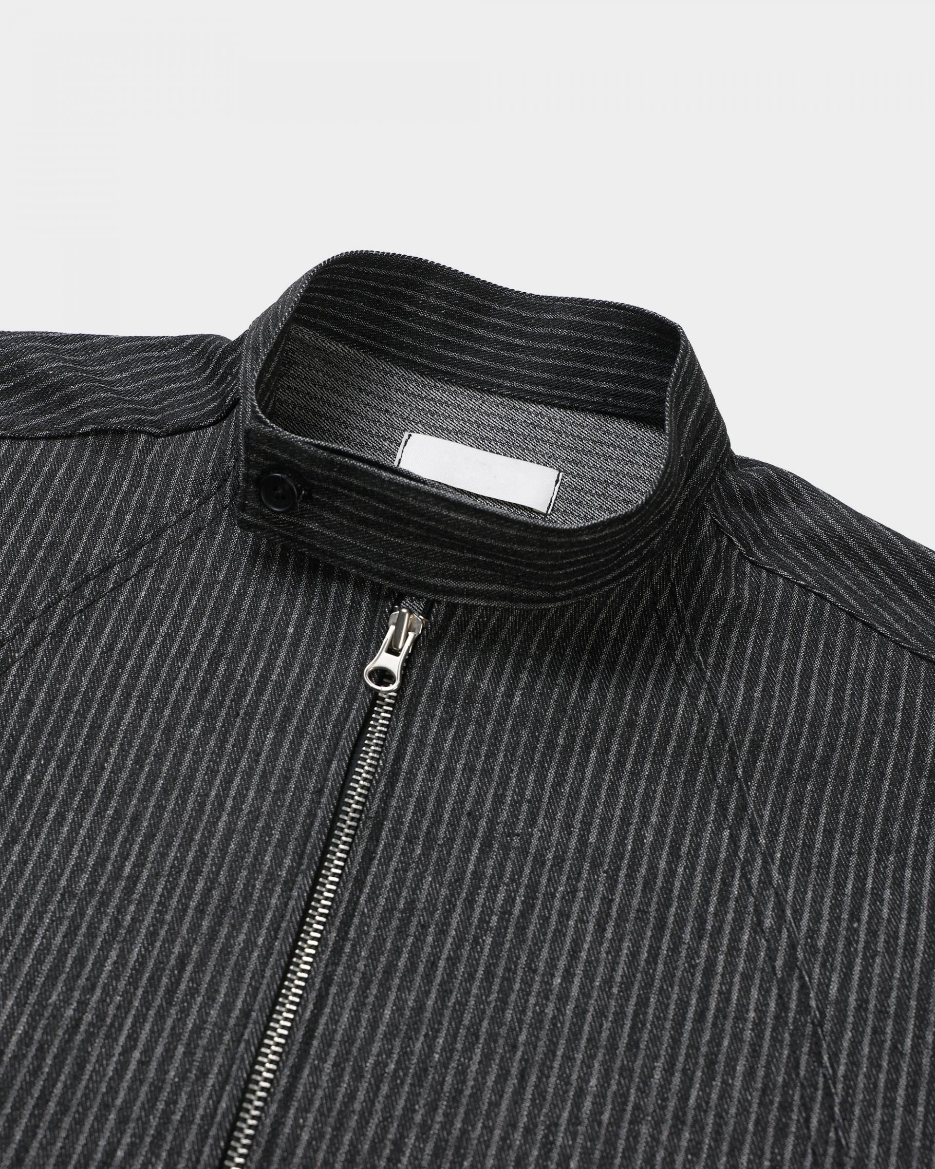 striped china neck denim jacket