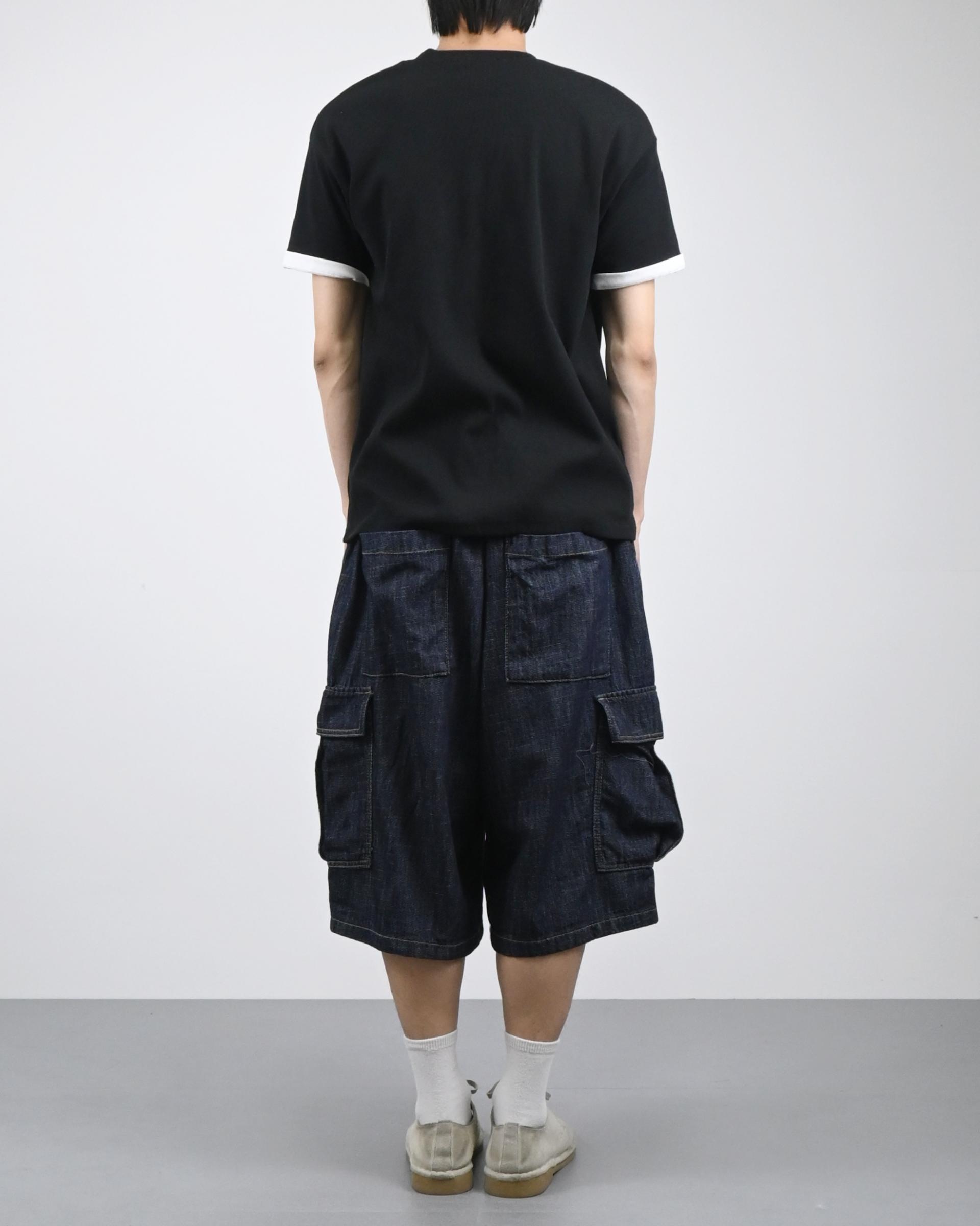 slub denim cargo bermuda pants