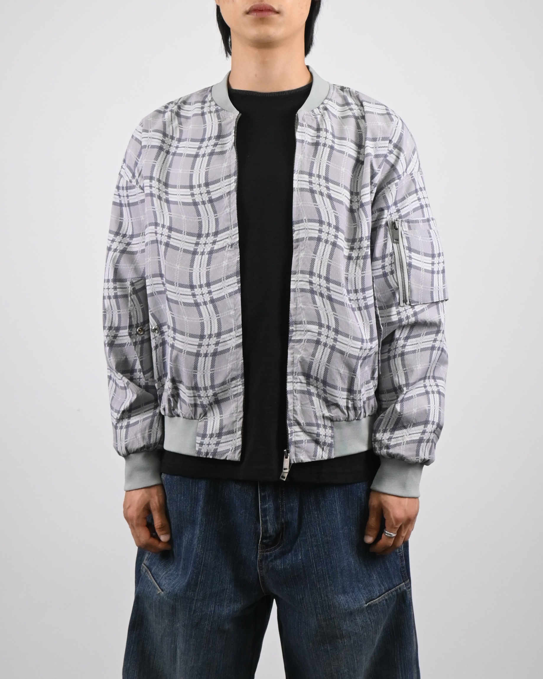 wavy check bomber jacket
