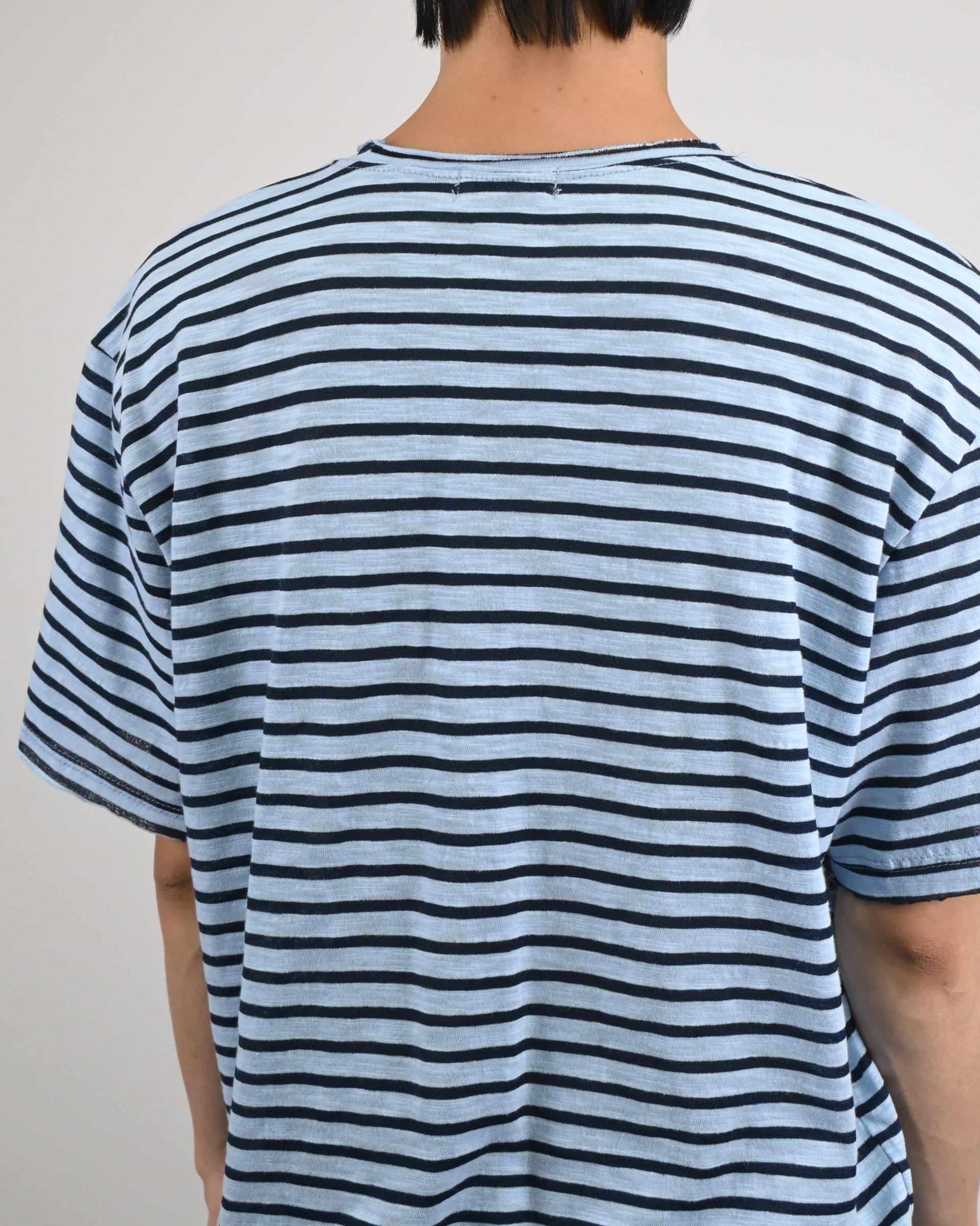 cutting stripe half t-shirt