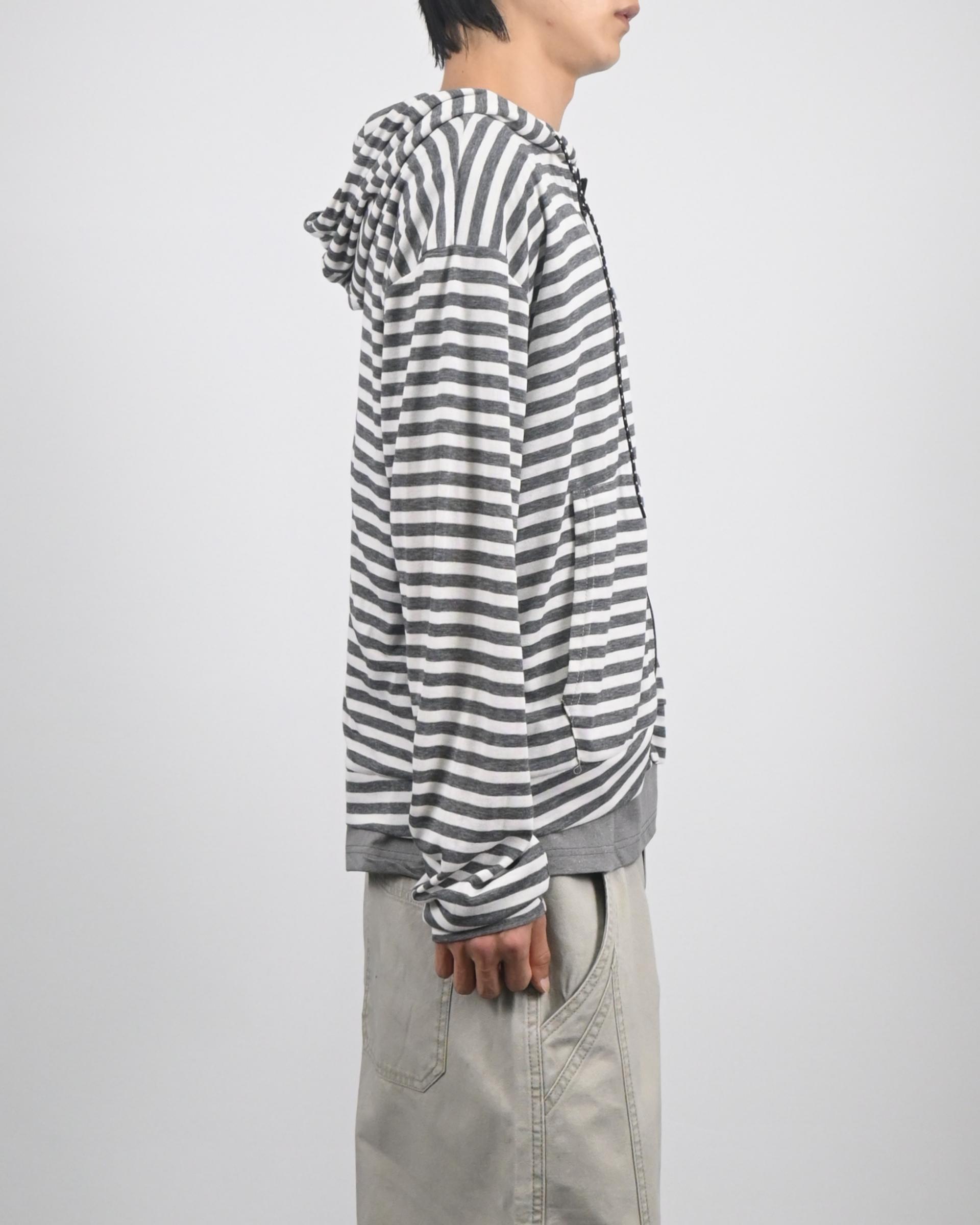 thin stripe hood zip-up