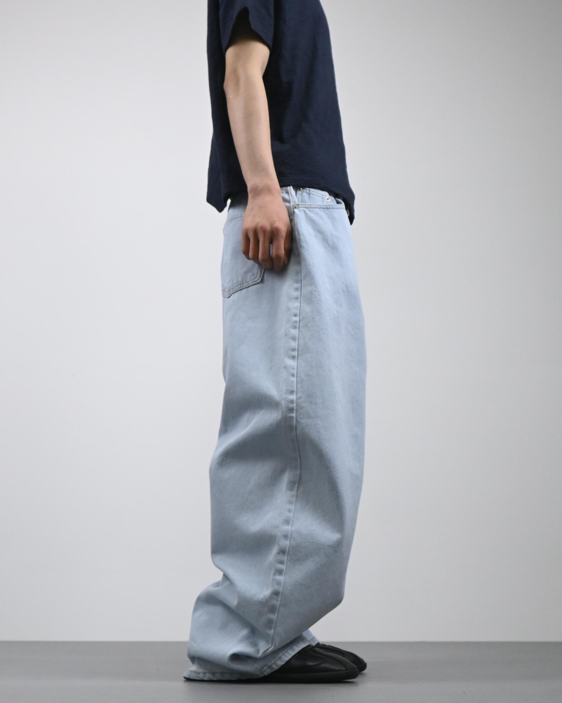 cream blue curved denim pants