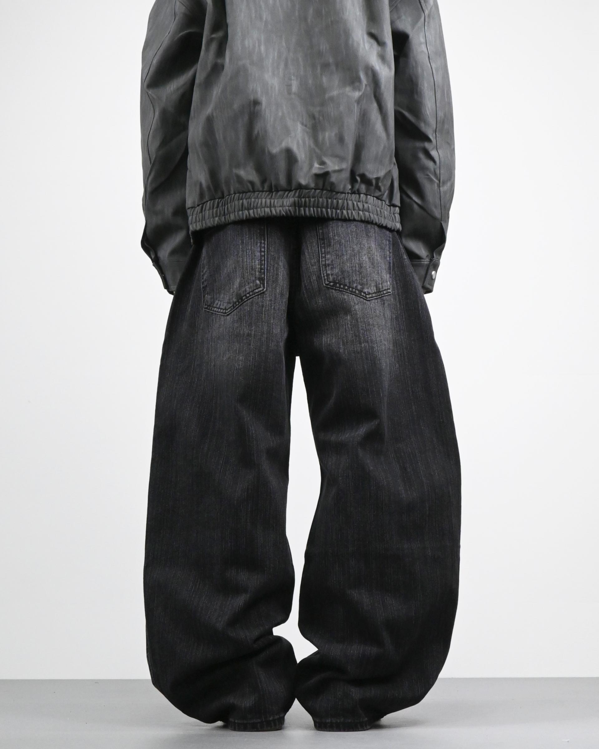 pin slub curved denim pants