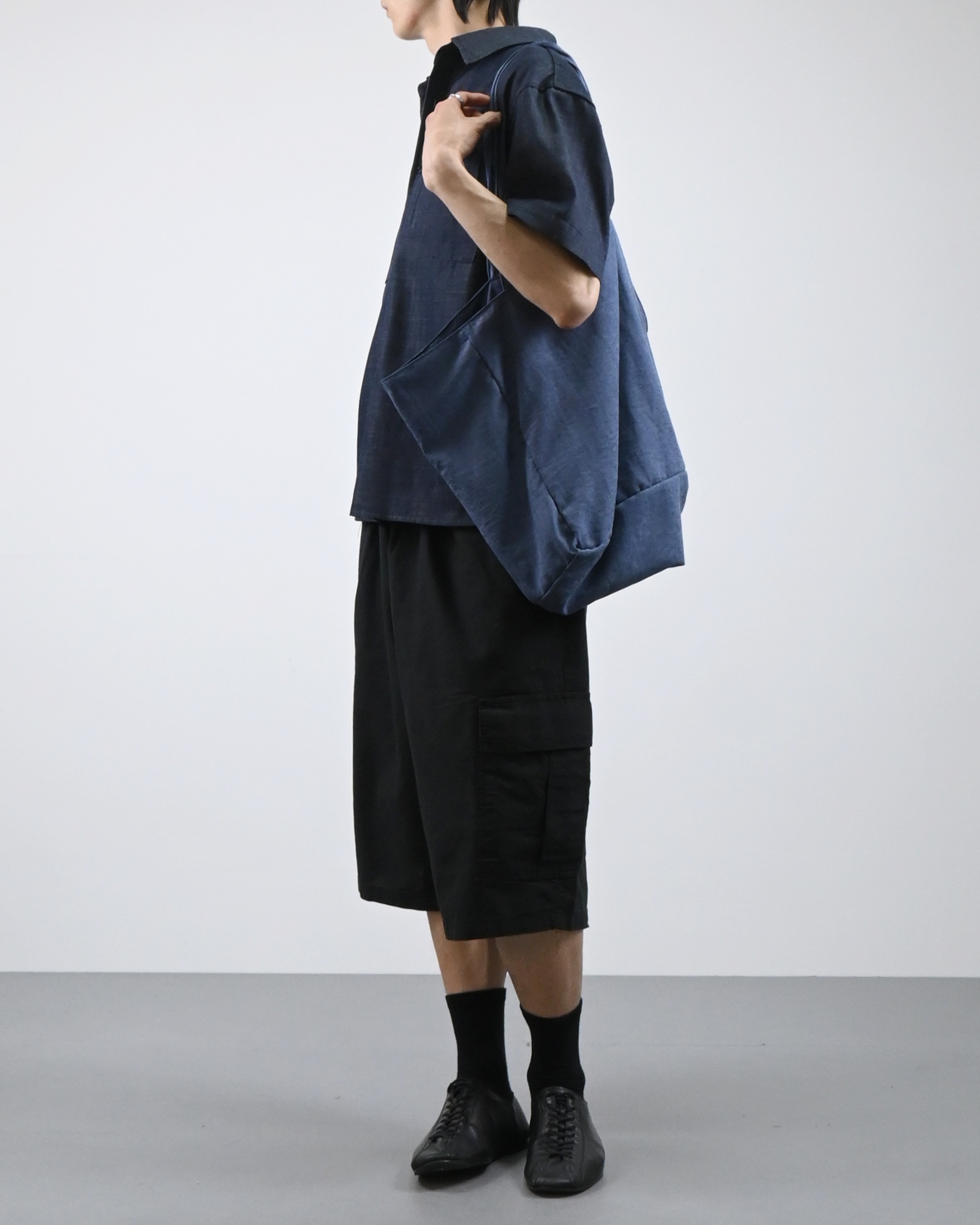 linen pocket half denim shirt