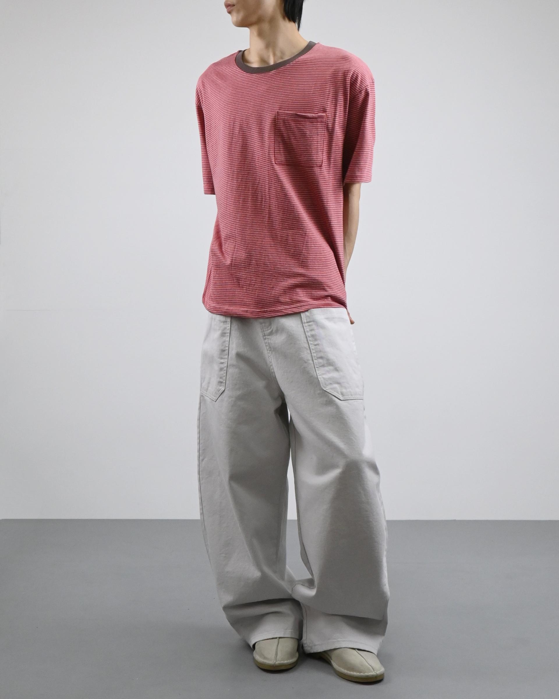 ringer stripe pocket half-t-shirt