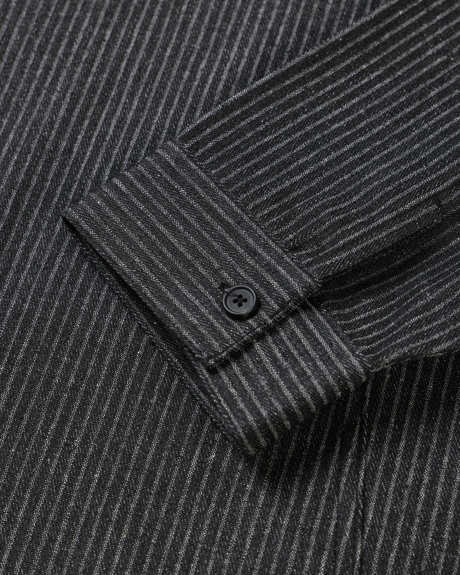 striped china neck denim jacket