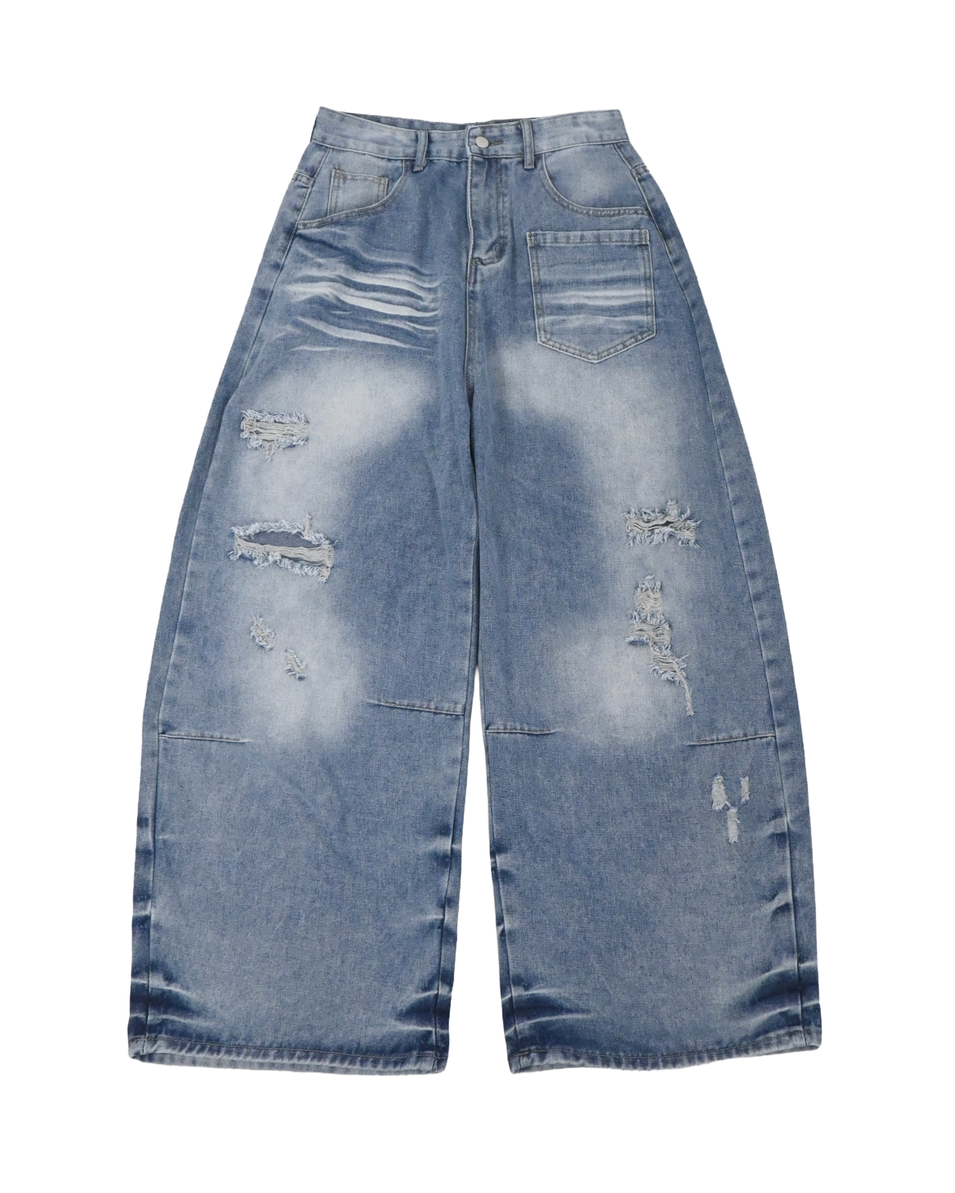 cat washing damage denim pants