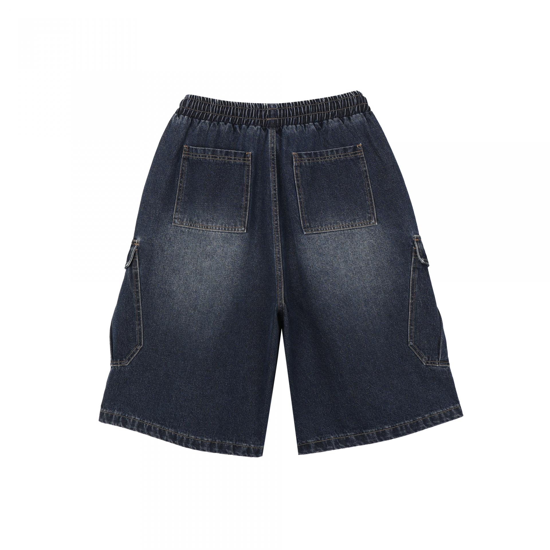 vintage washing cargo bermuda denim pants