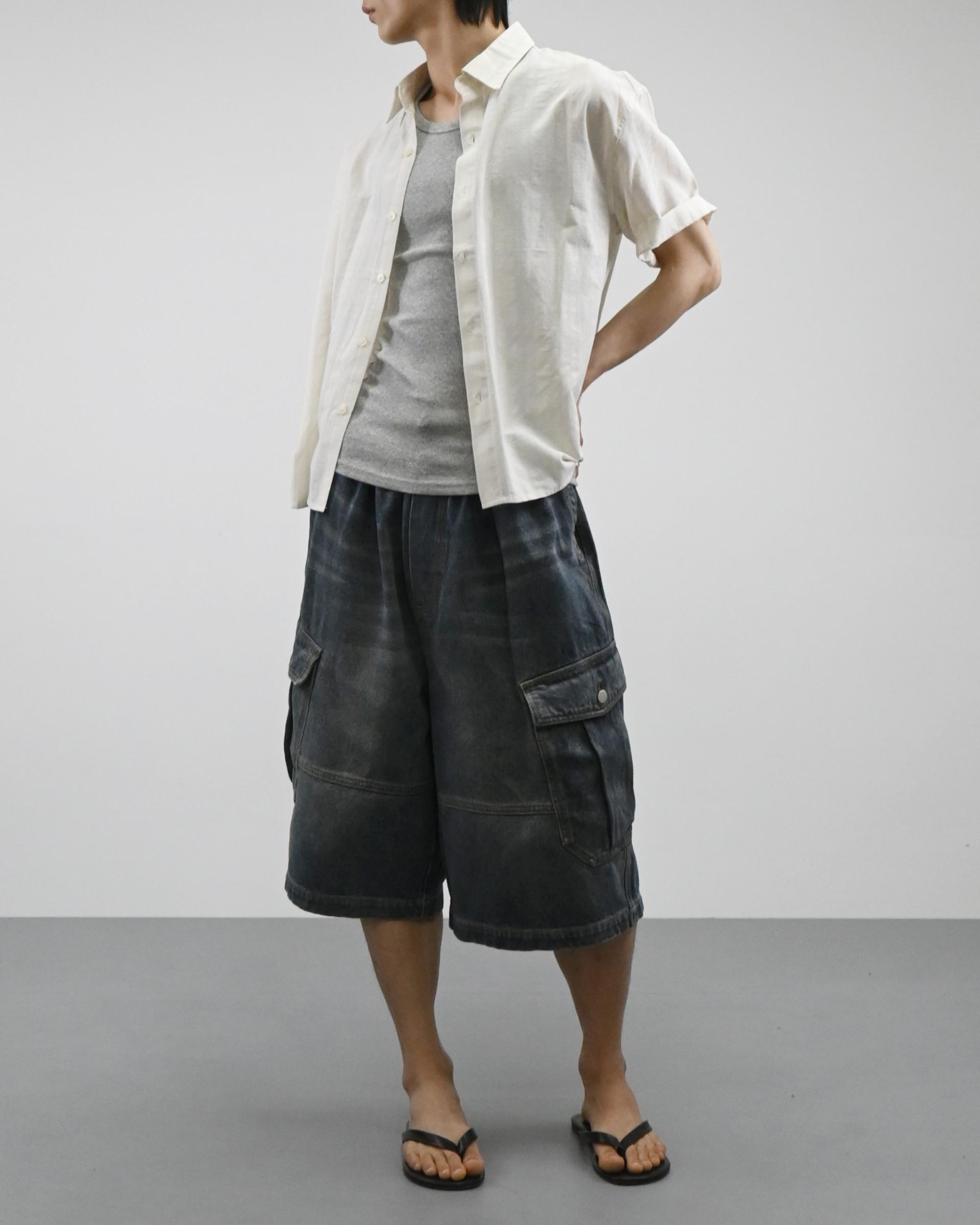 vintage washing cargo bermuda denim pants