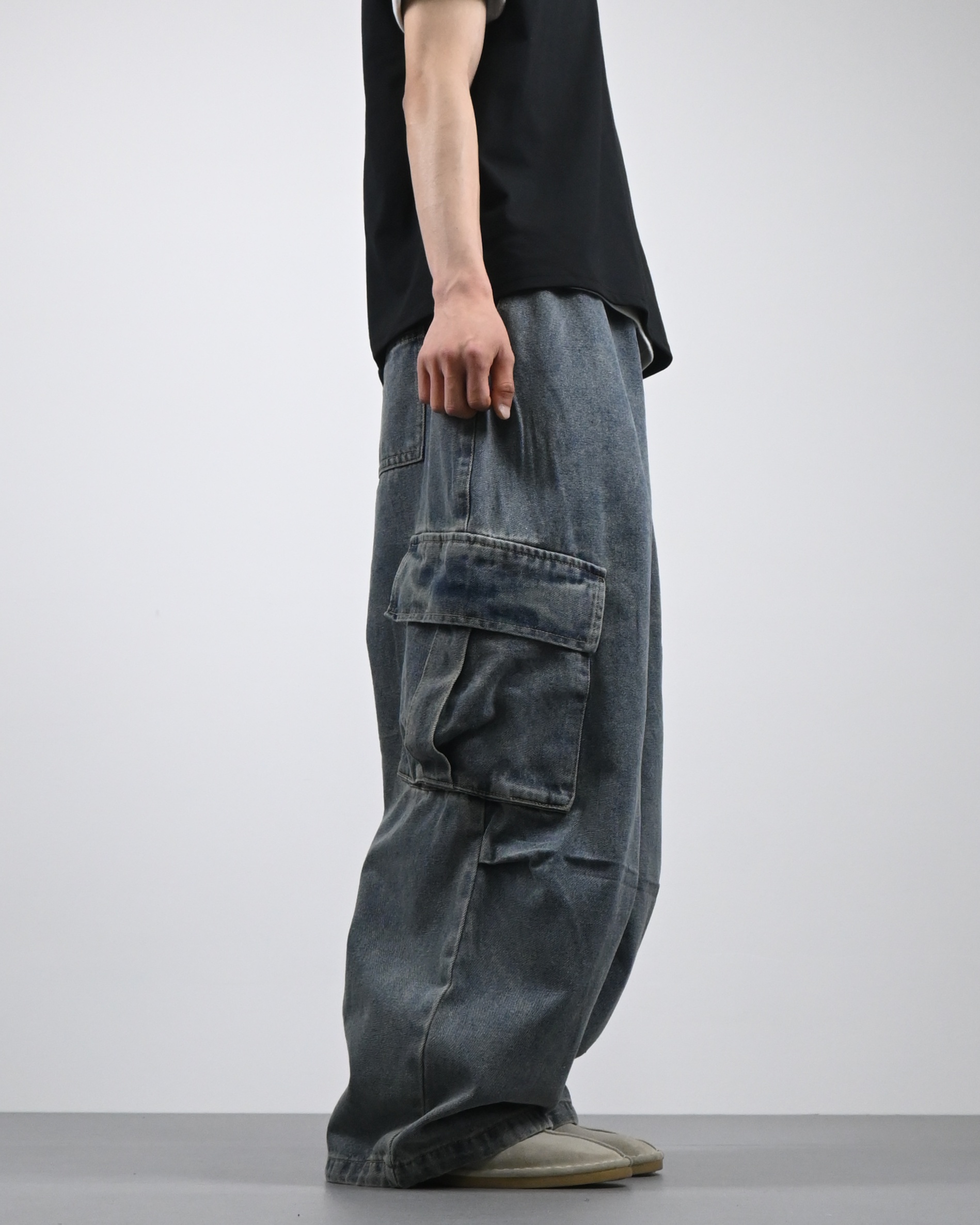 banding big cargo denim pants