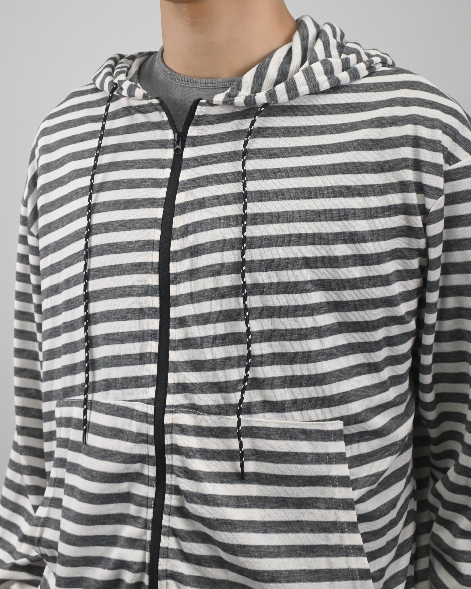 thin stripe hood zip-up