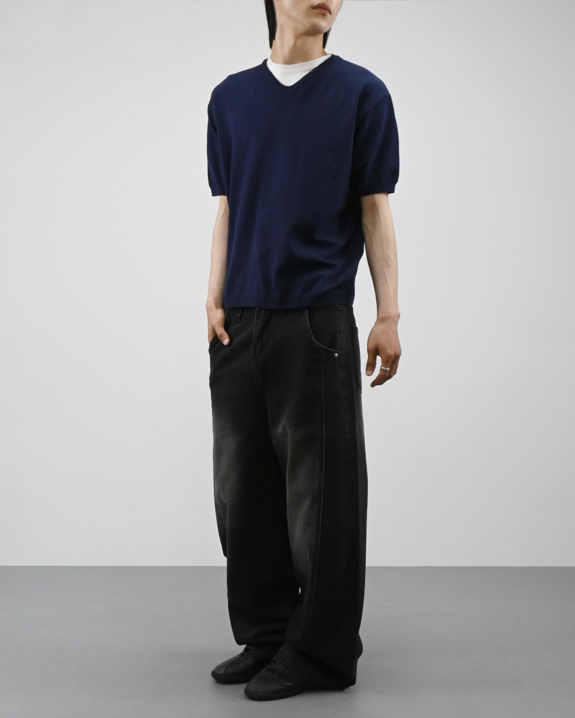 v-neck layered half knit