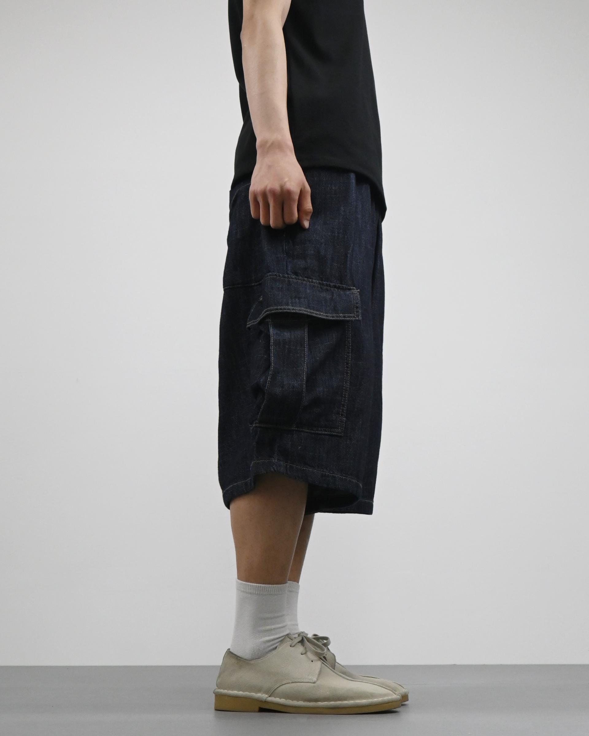 slub denim cargo bermuda pants