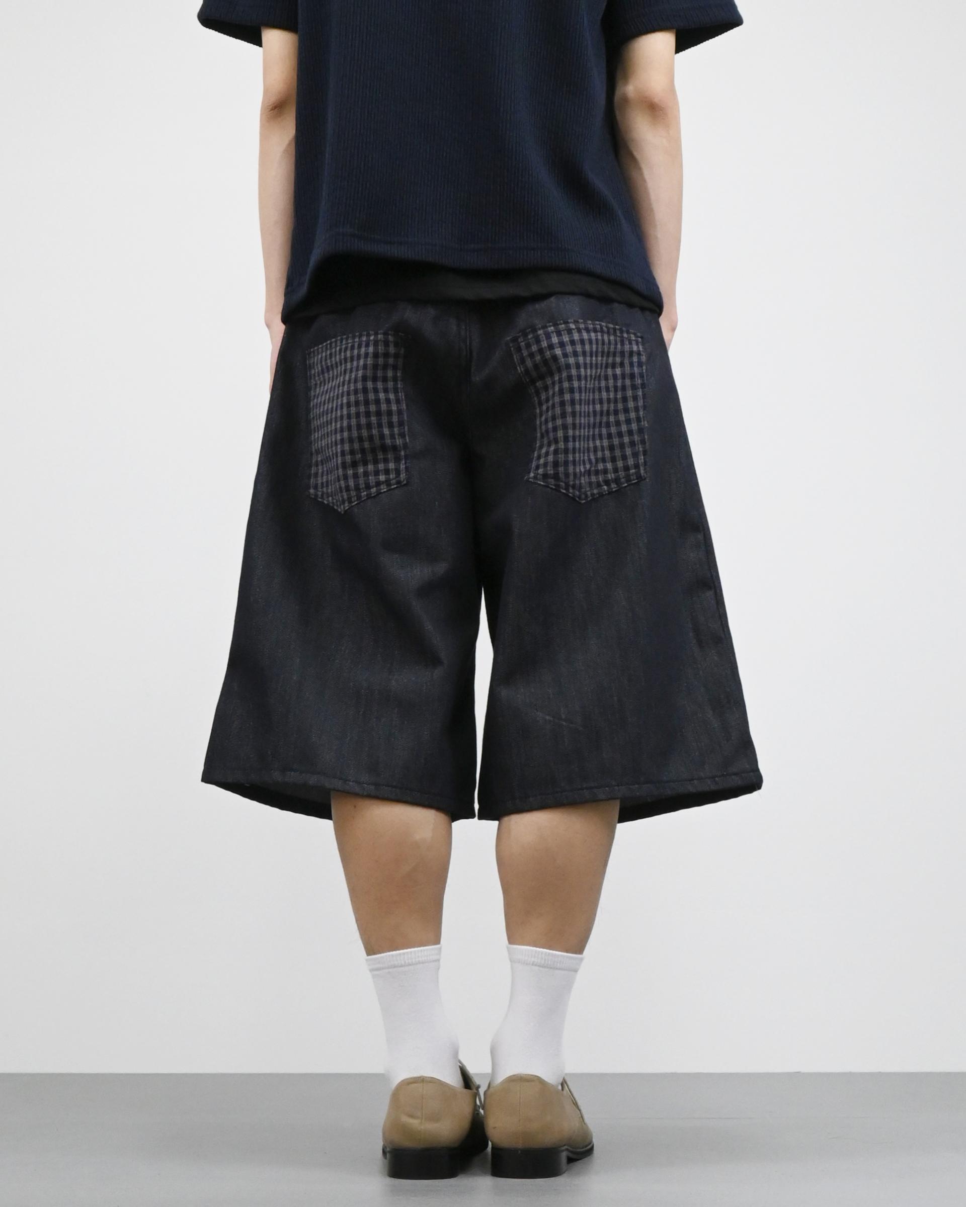 check pocket raw bermuda denim pants