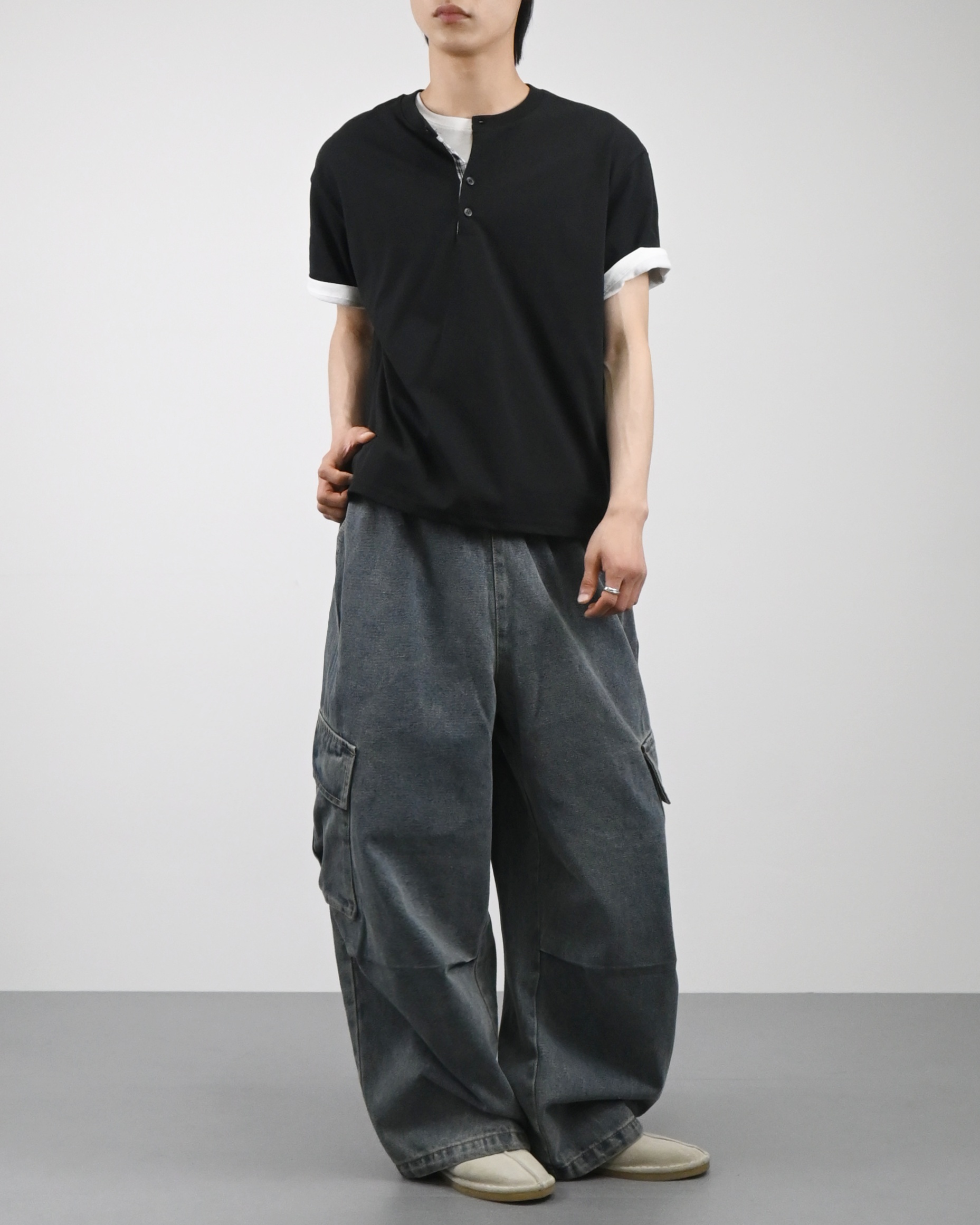 banding big cargo denim pants