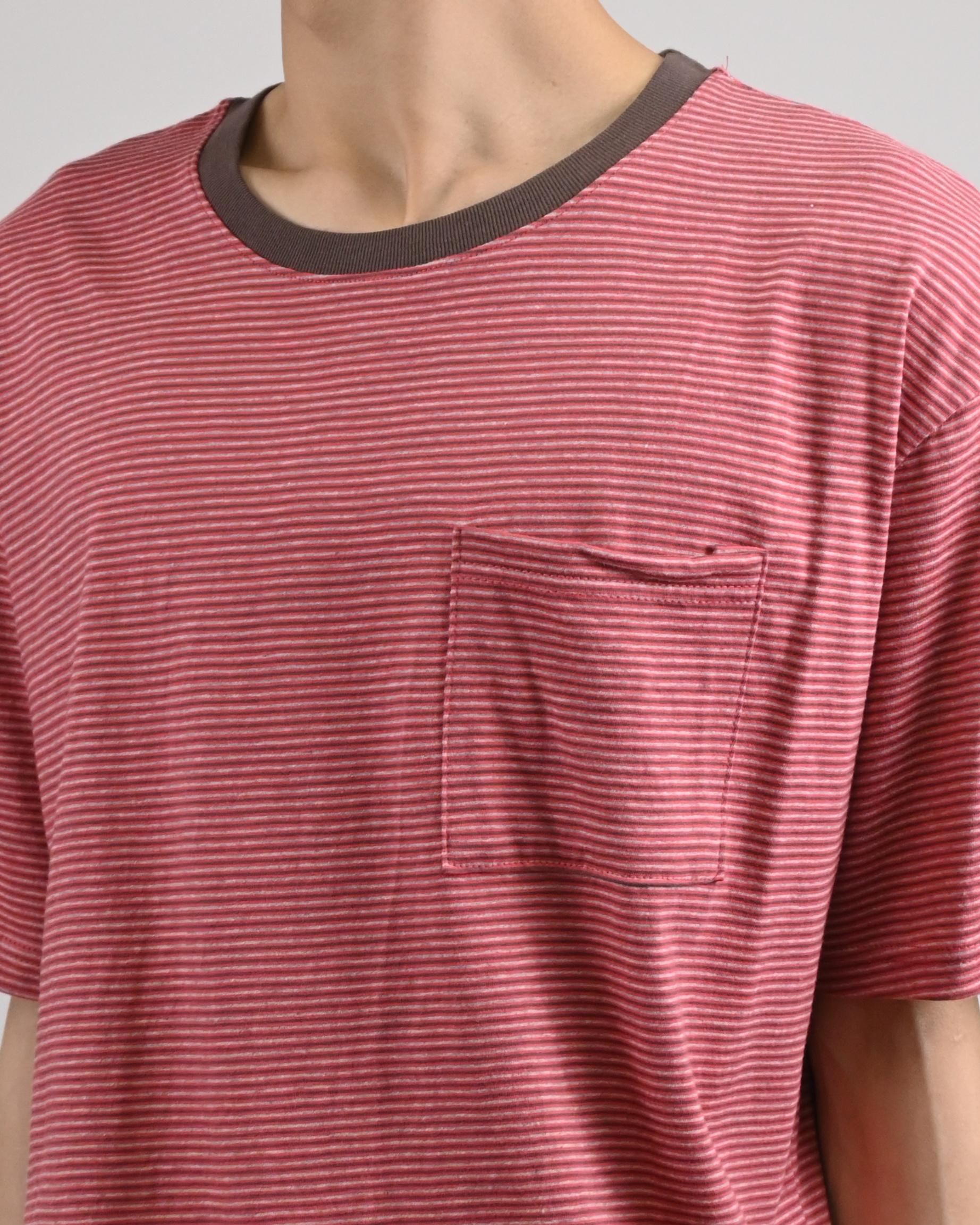 ringer stripe pocket half-t-shirt