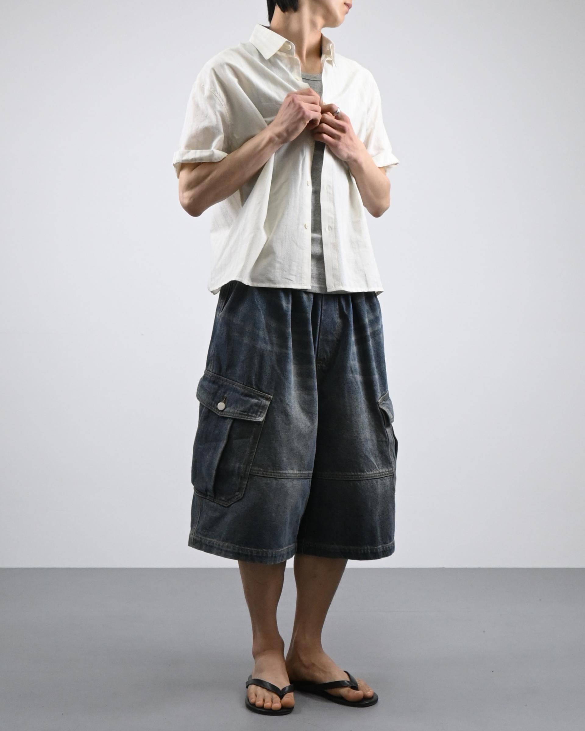 vintage washing cargo bermuda denim pants