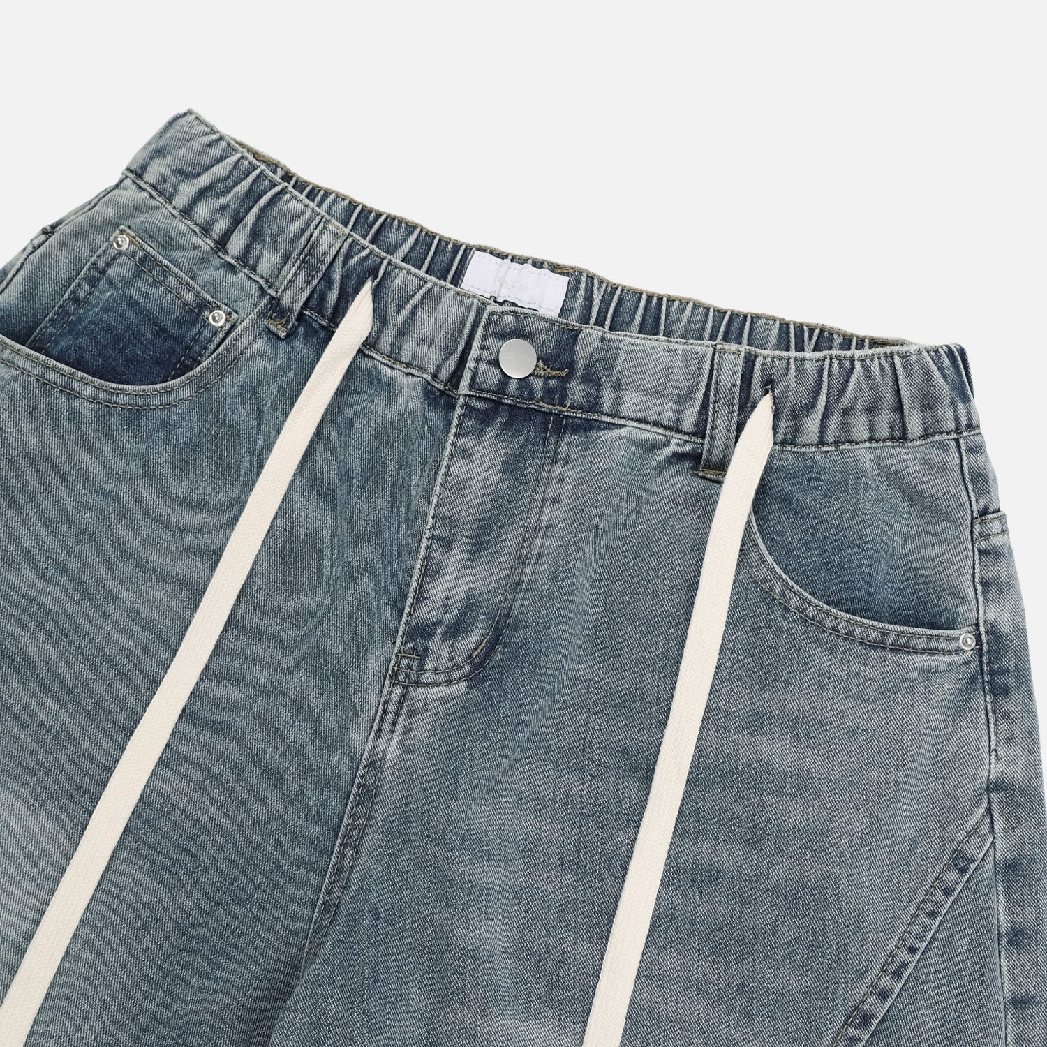 snap creased balloon denim pants