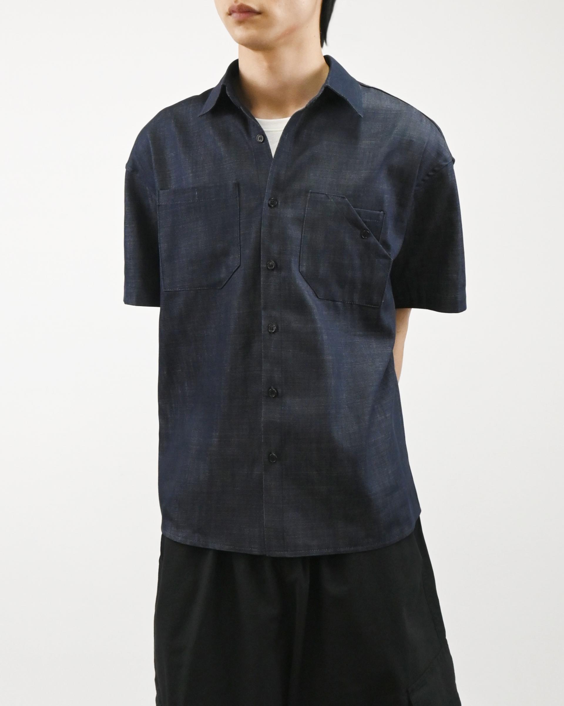 linen pocket half denim shirt