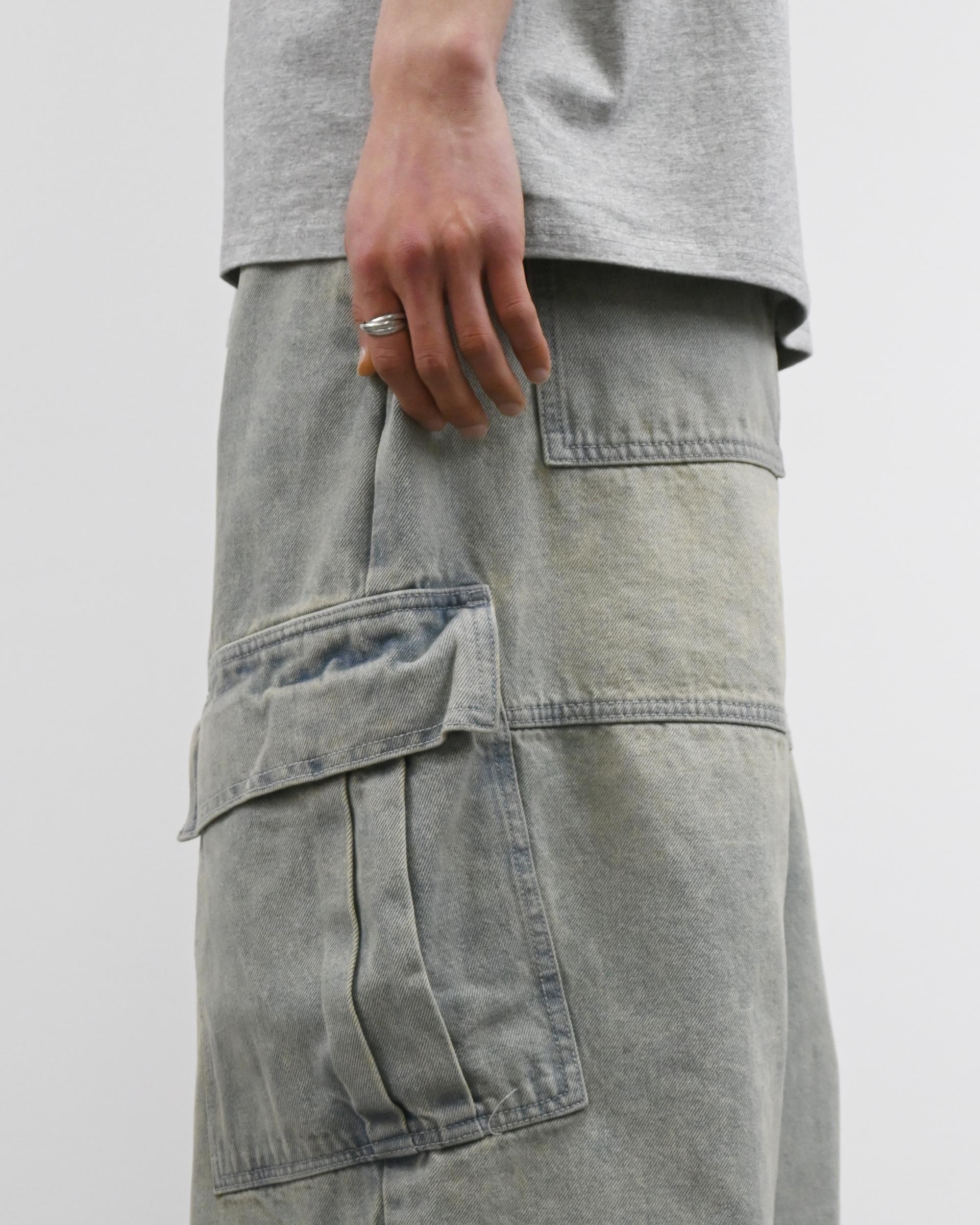 gray parachute denim cargo pants