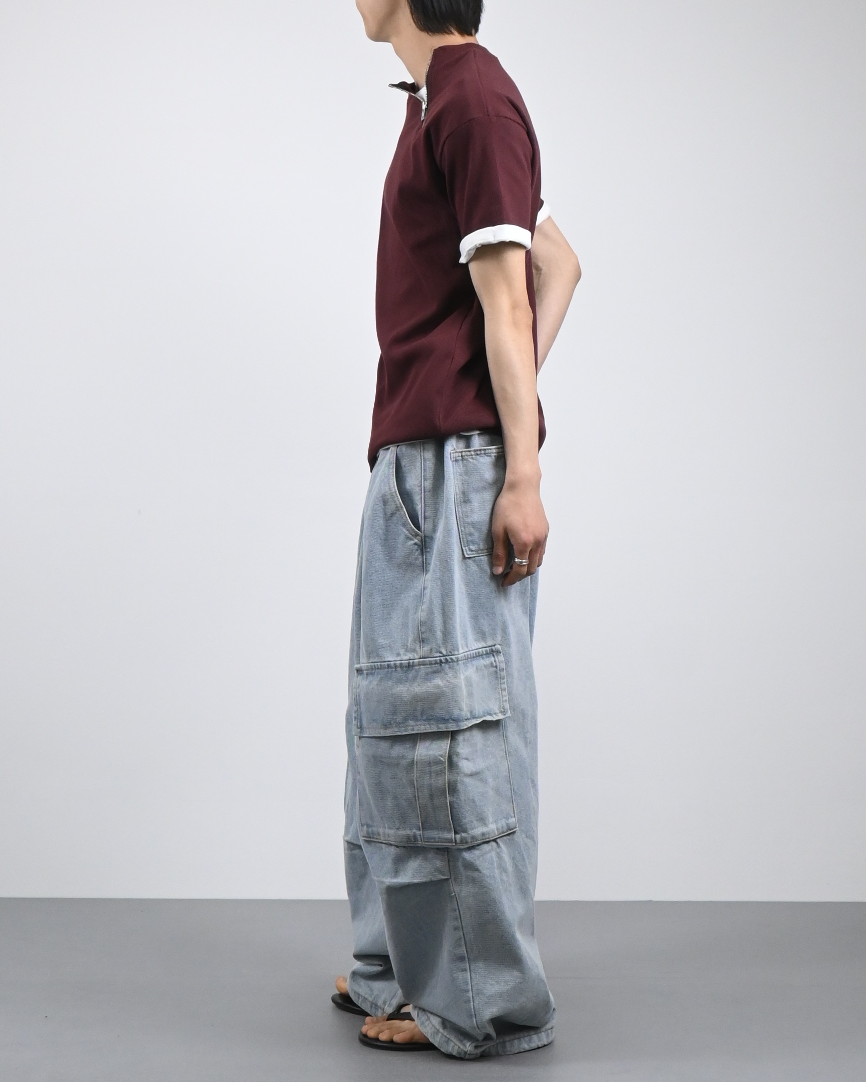 banding big cargo denim pants