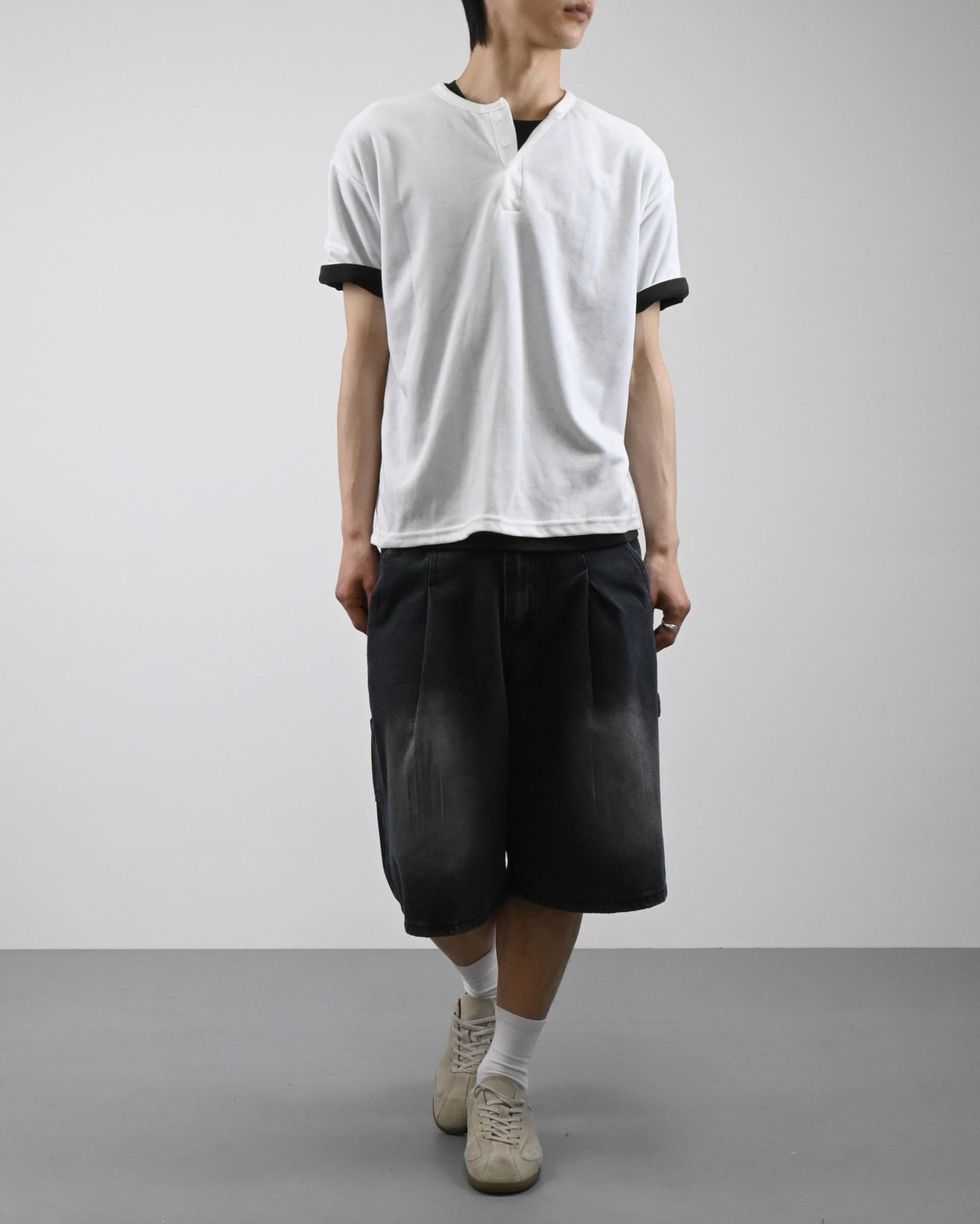 one tuck carpenter bermuda denim pants