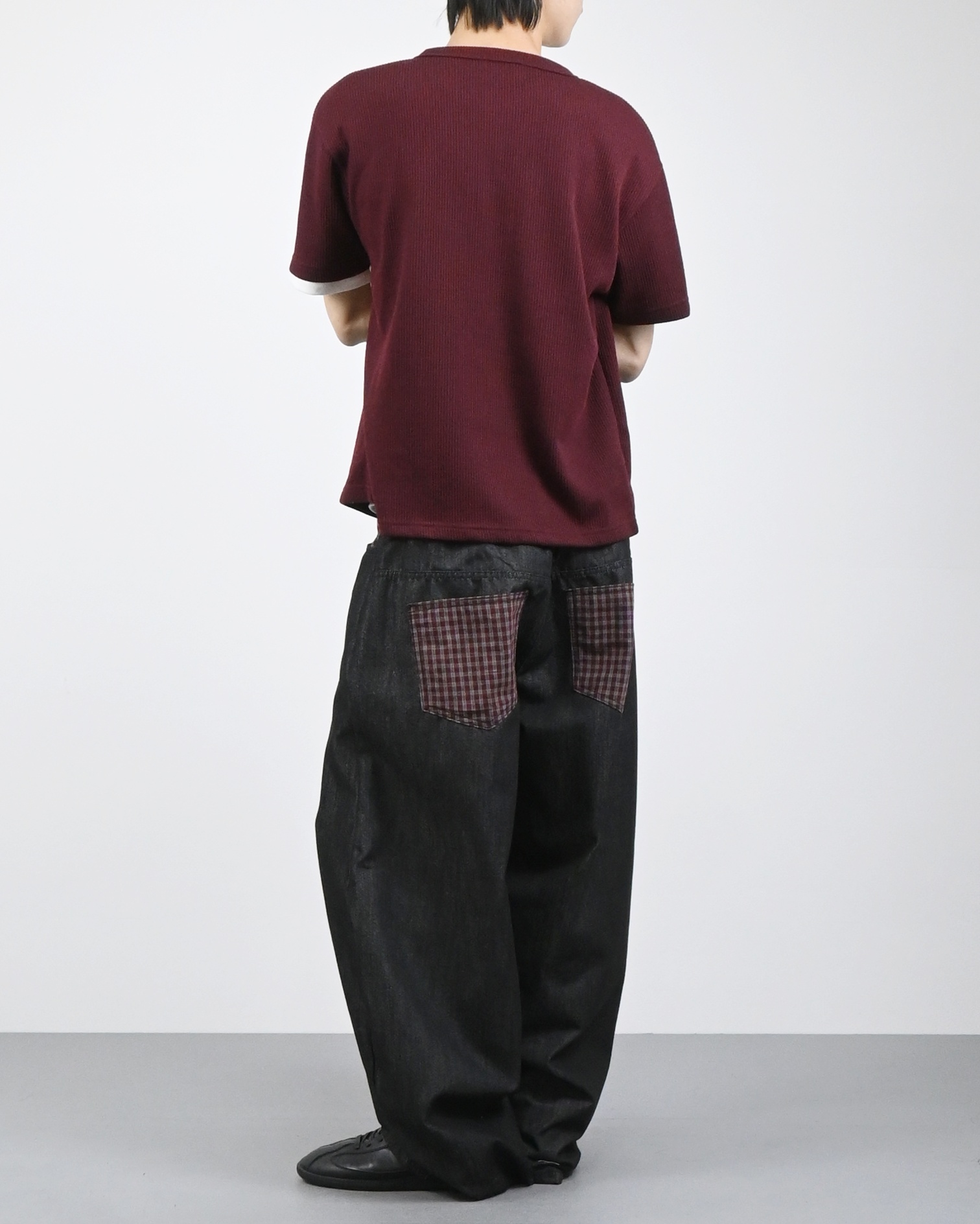check pocket raw denim pants