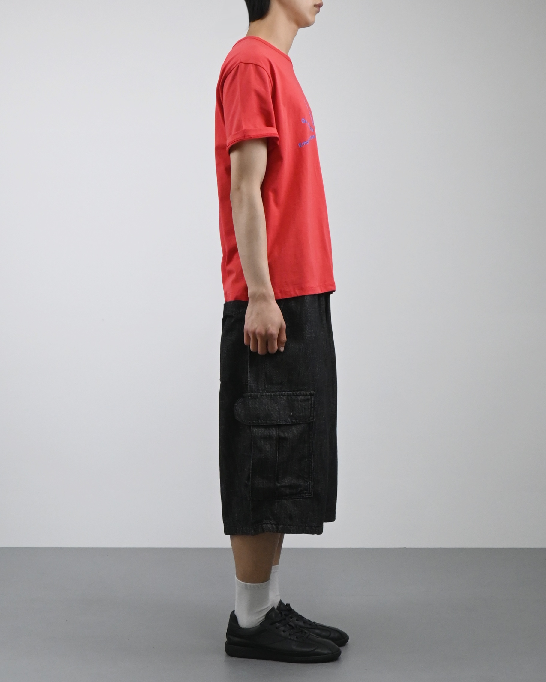 slub denim cargo bermuda pants
