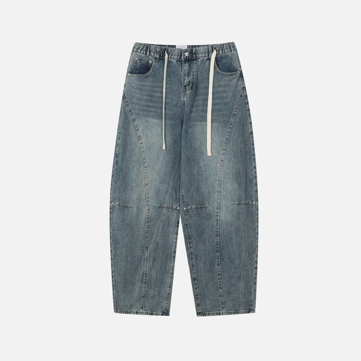 snap creased balloon denim pants