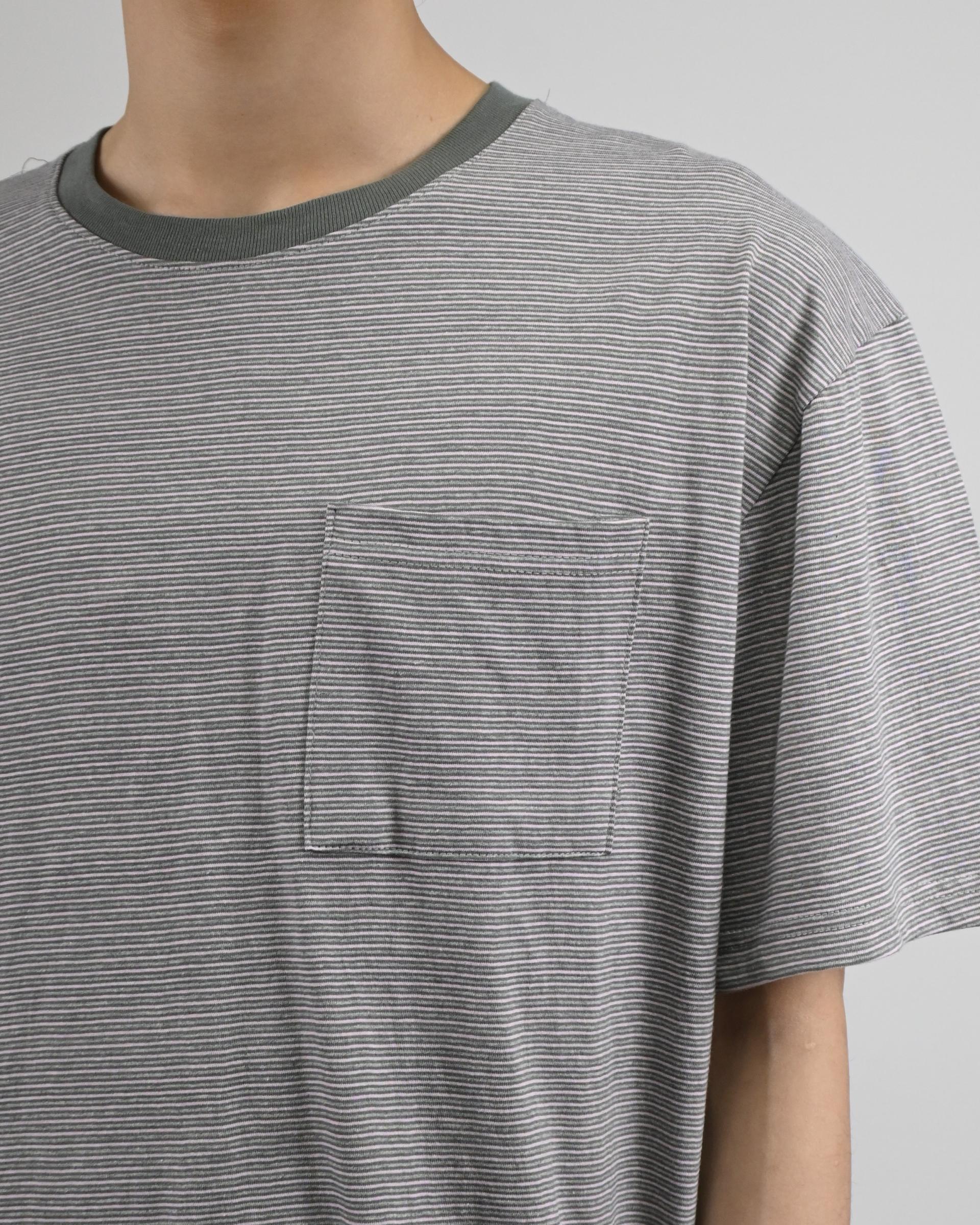 ringer stripe pocket half-t-shirt