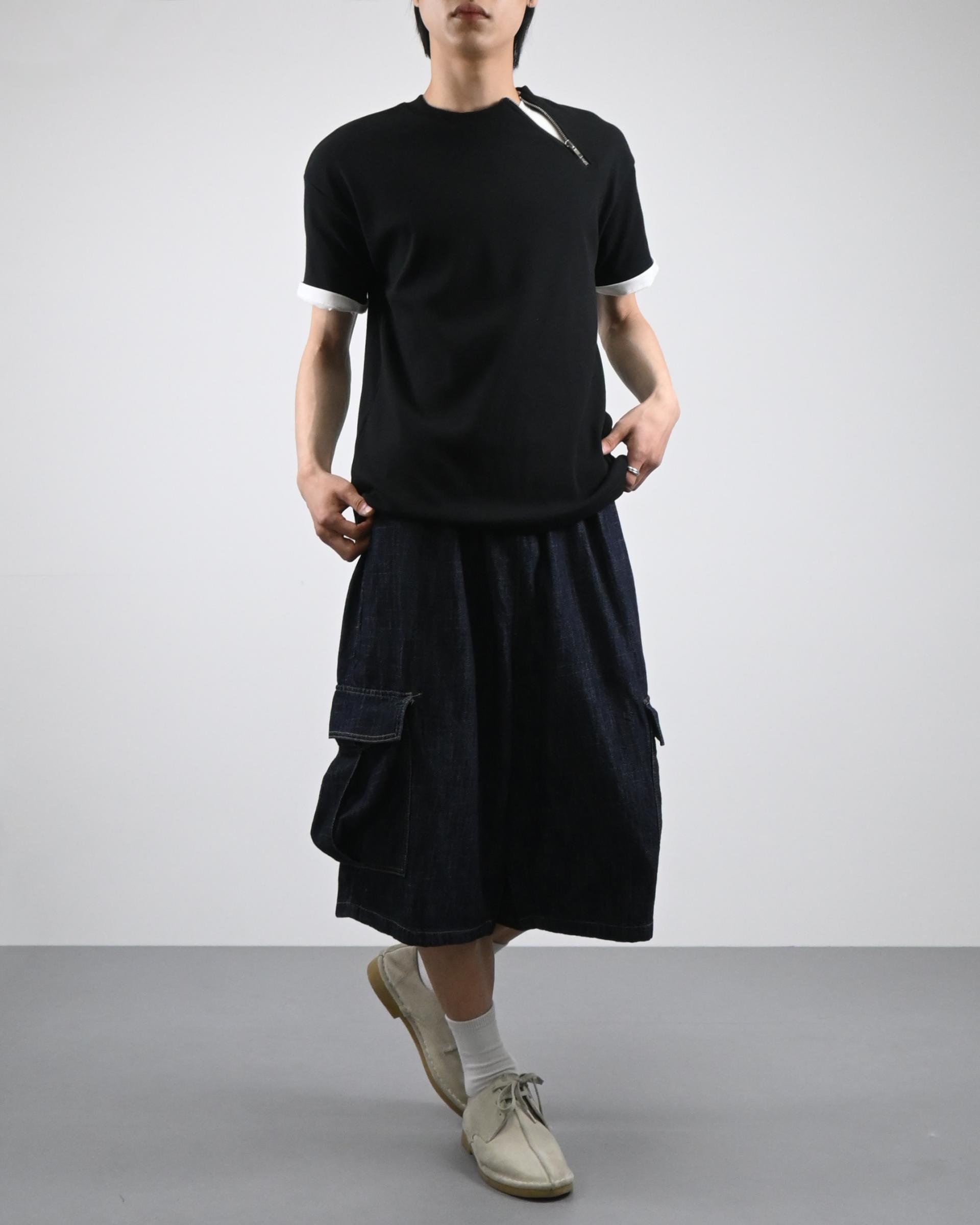 slub denim cargo bermuda pants