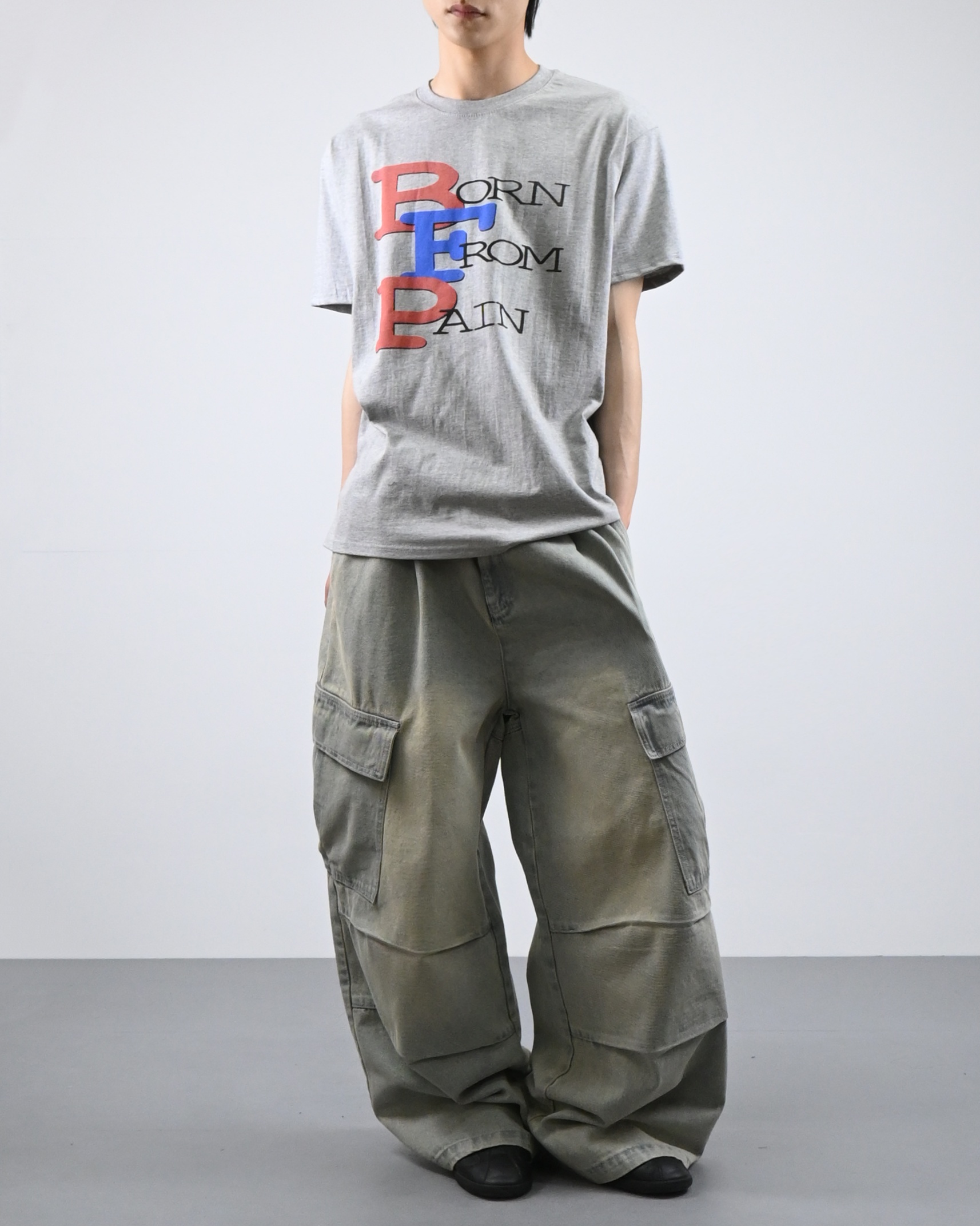 gray parachute denim cargo pants