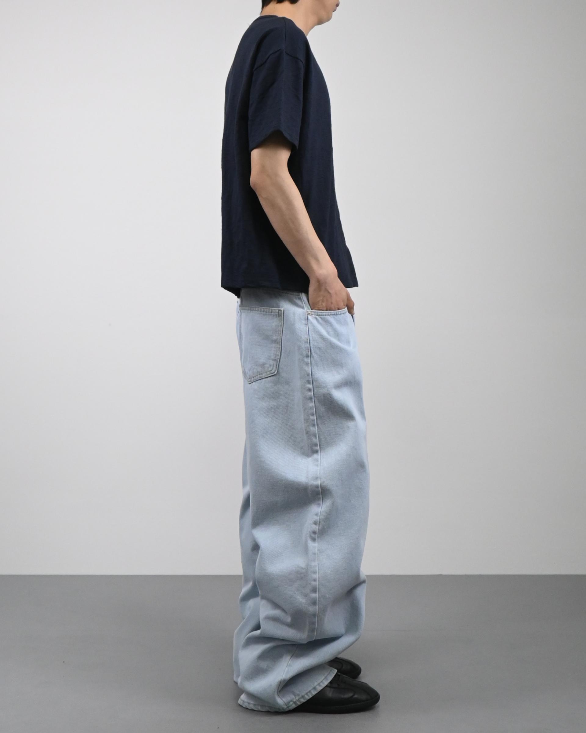 cream blue curved denim pants