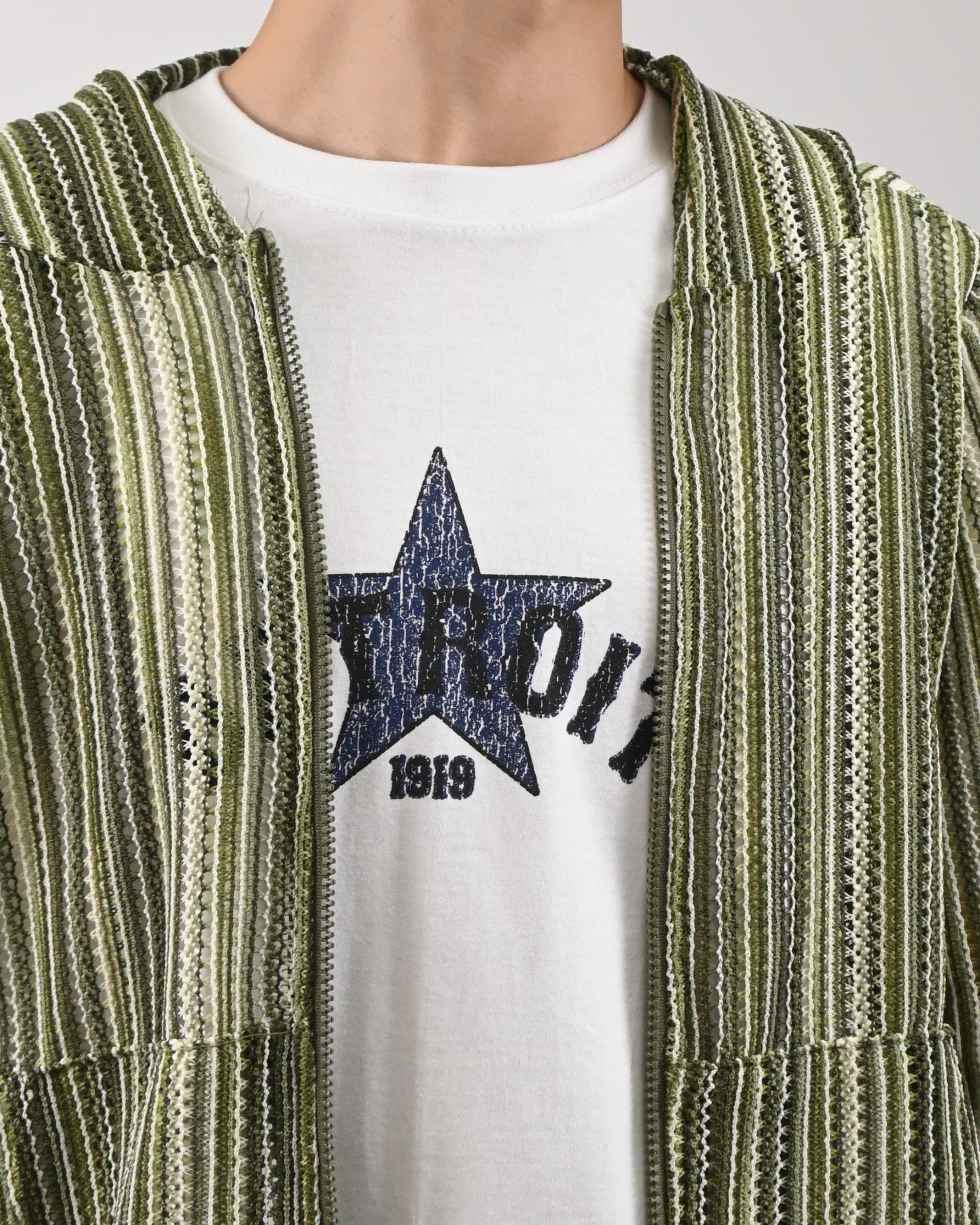 stripe punching hood zip-up