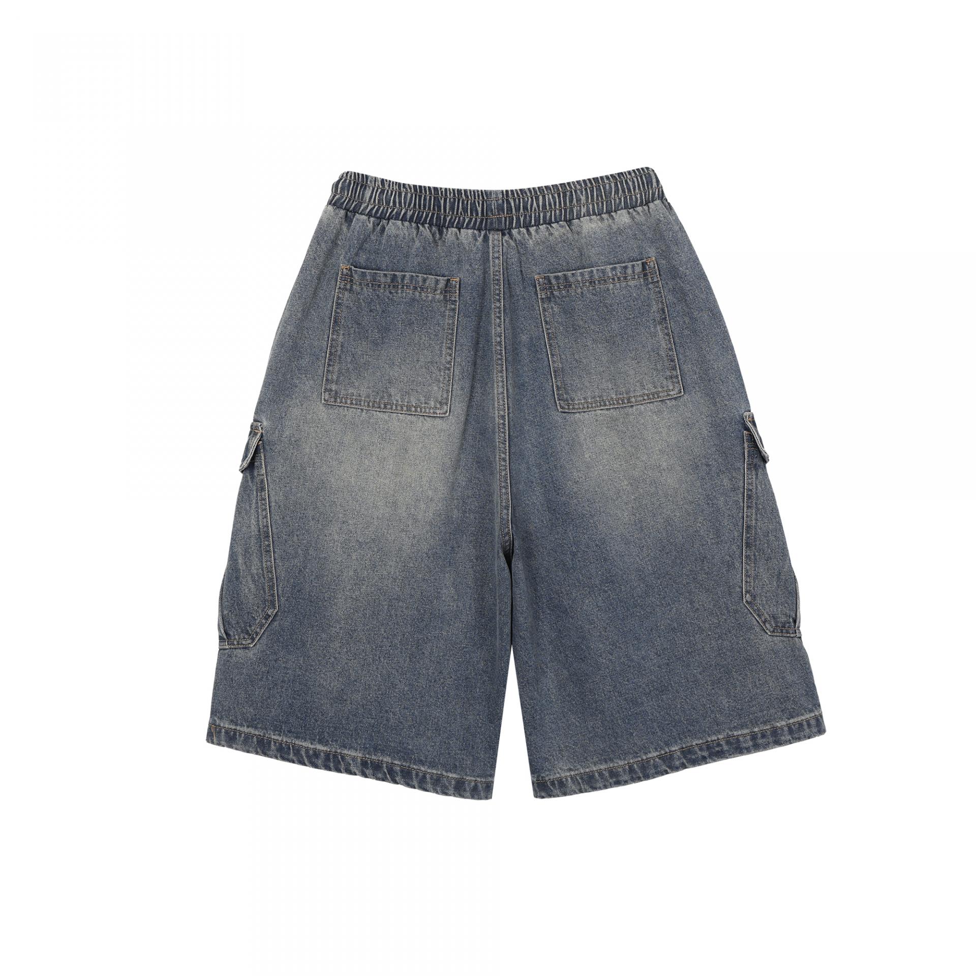 vintage washing cargo bermuda denim pants