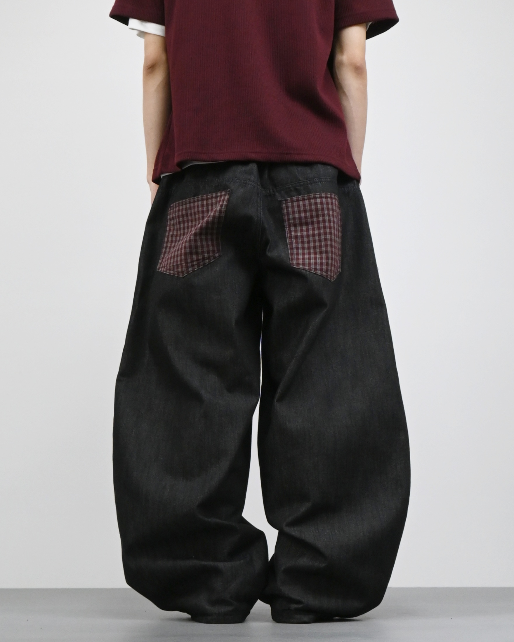 check pocket raw denim pants