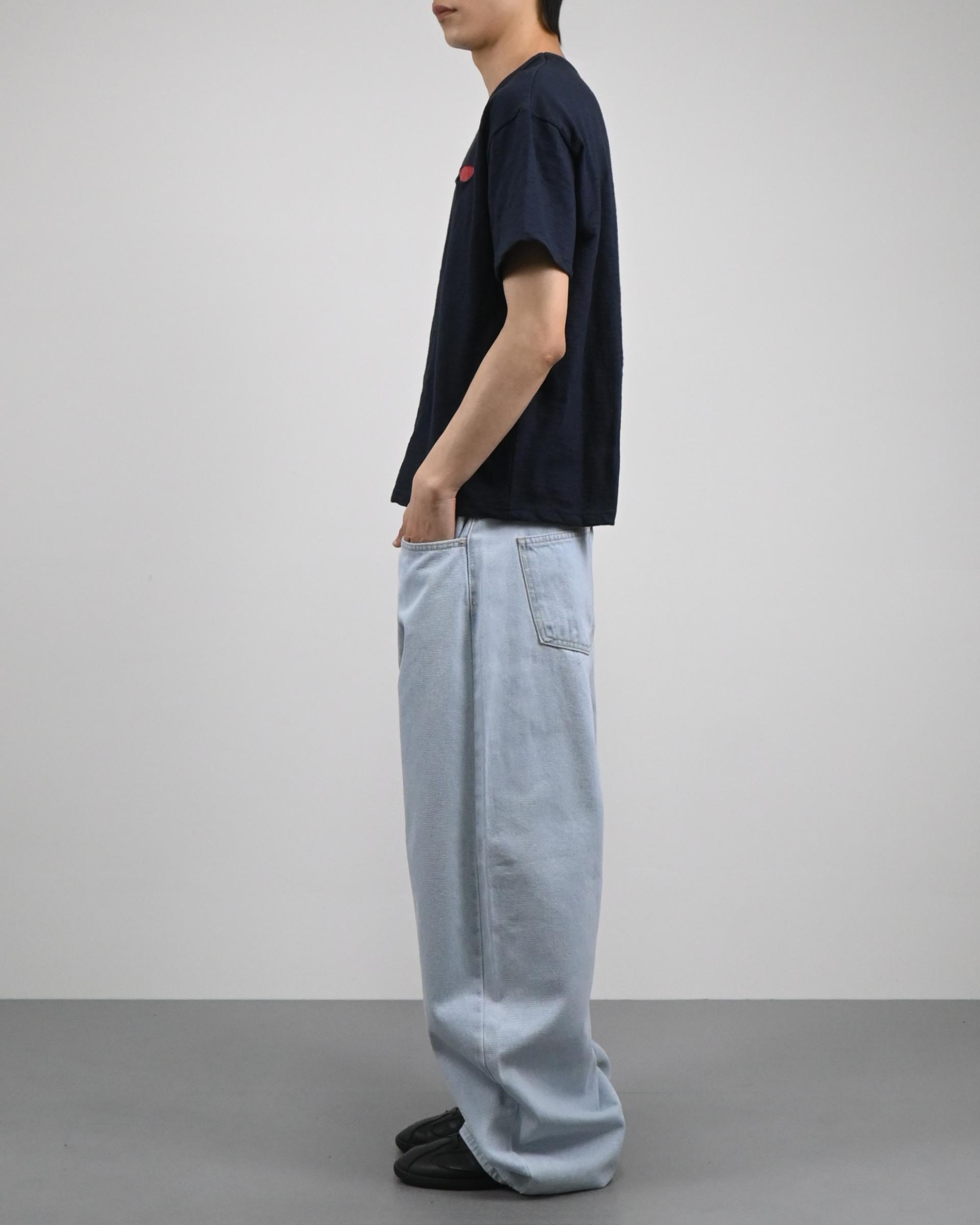 cream blue curved denim pants