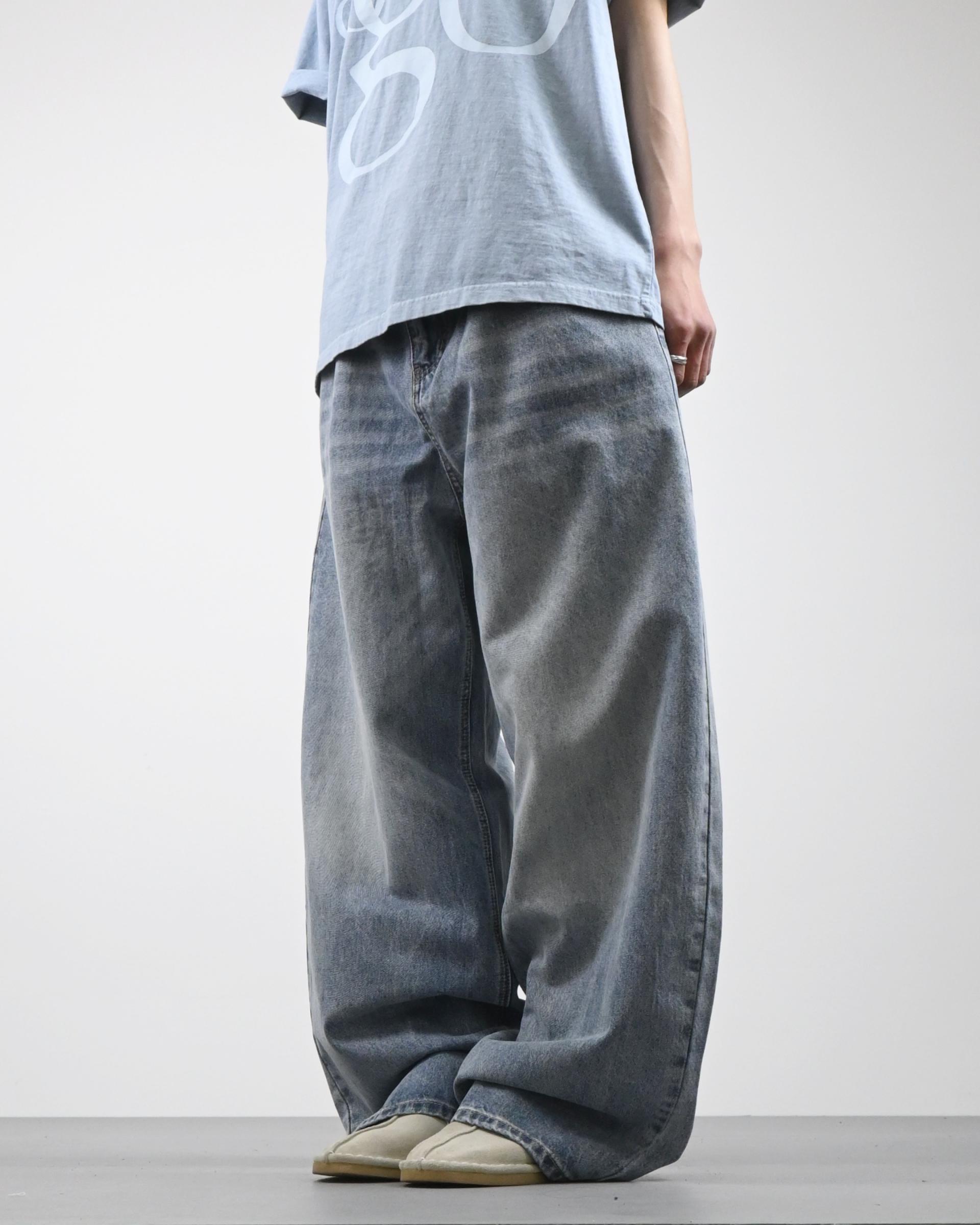 tiger washed curved denim pants