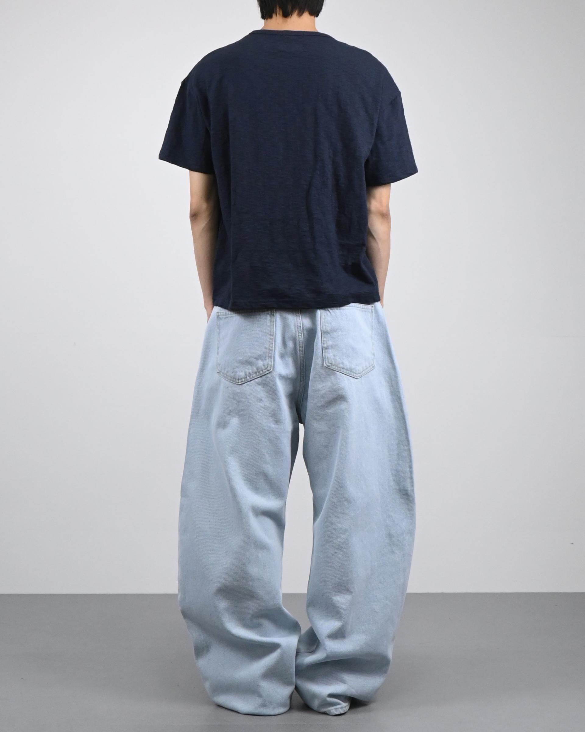 cream blue curved denim pants