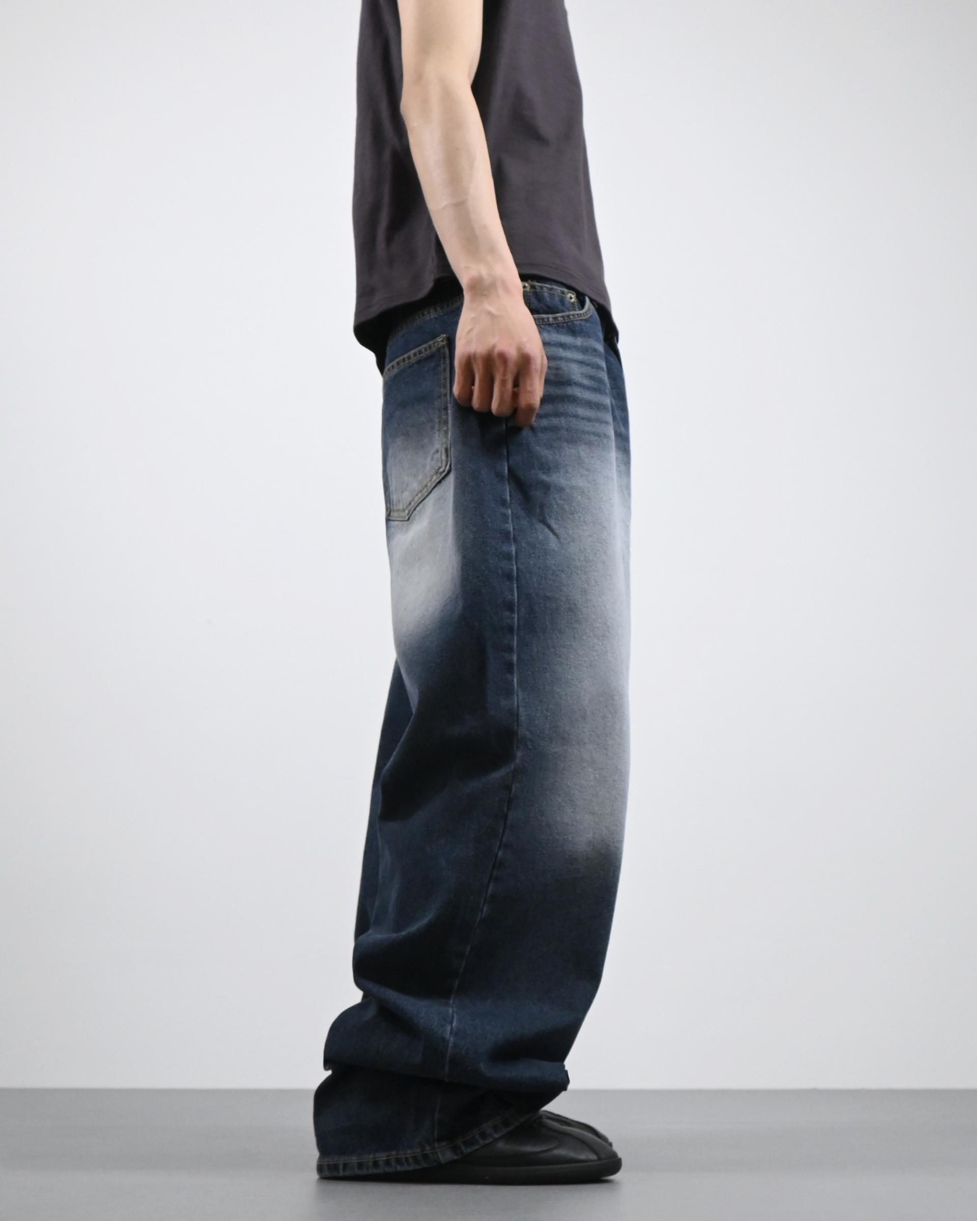 white washed deep blue denim pants