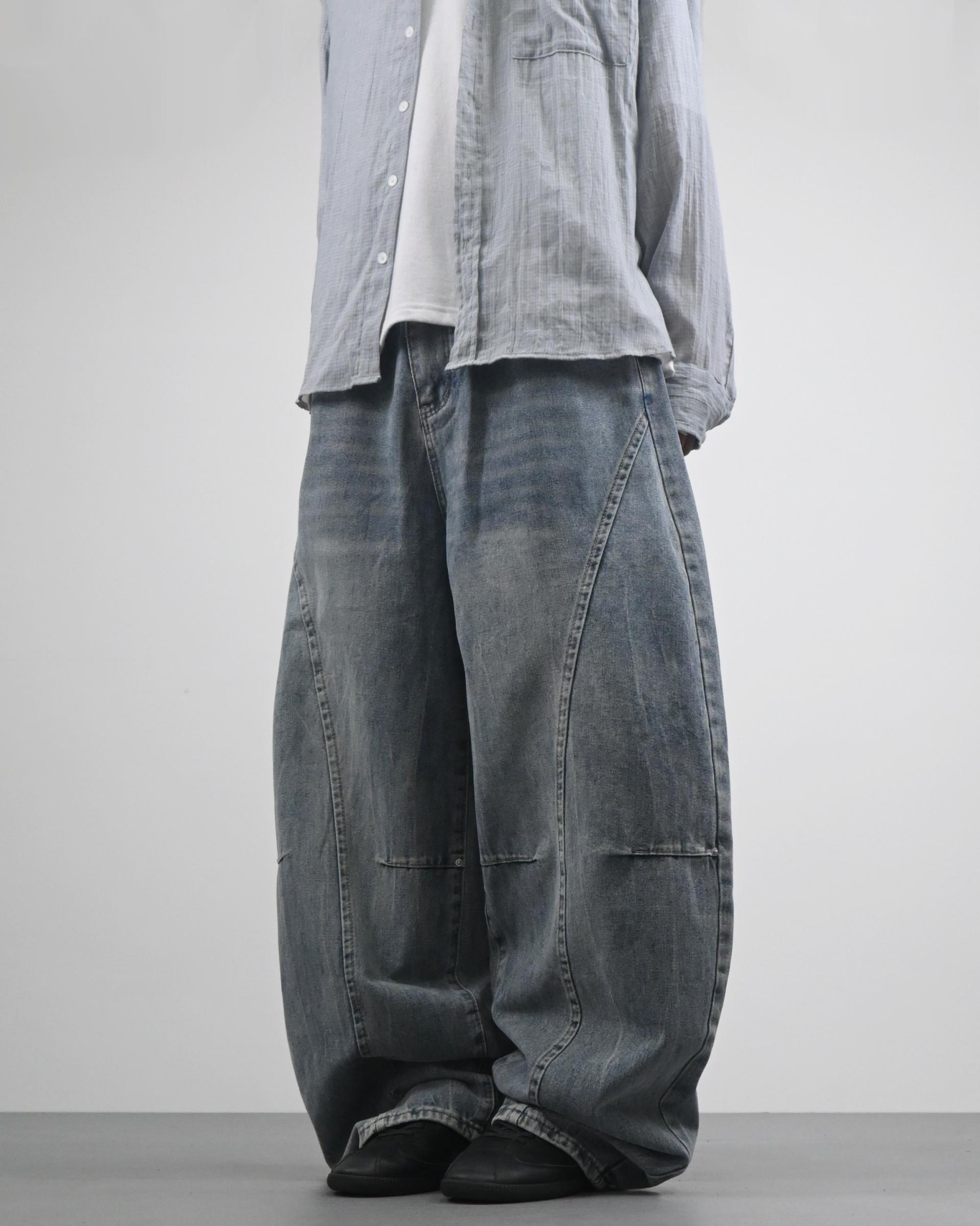 snap creased balloon denim pants